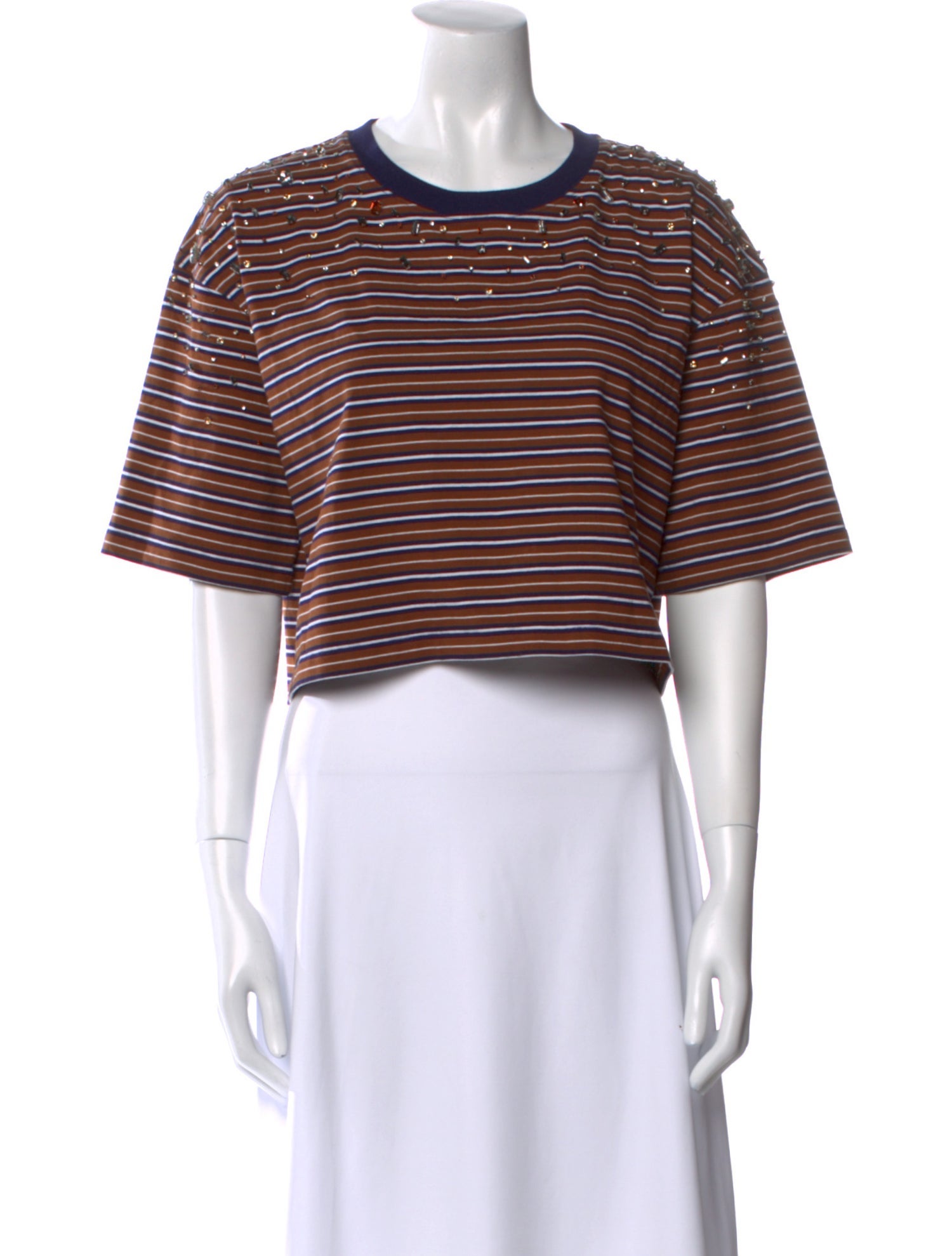 Sandro Striped Crew Neck Crop Top