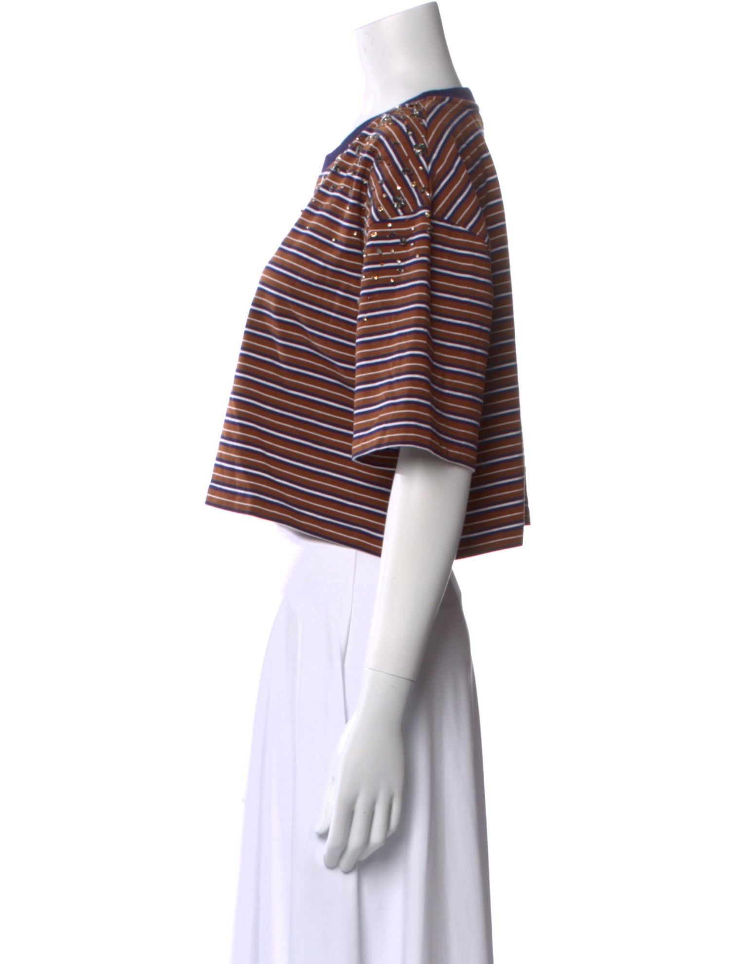 Sandro Striped Crew Neck Crop Top
