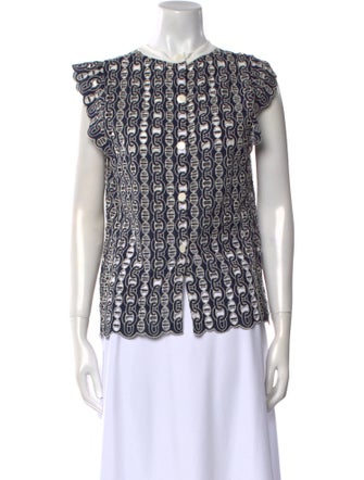 Sandro Printed Crew Neck Blouse