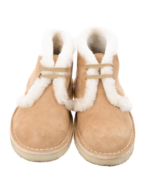 Sandro Suede Fur Trim Lace-Up Boots