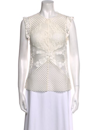 Sandro Lace Pattern Crew Neck Blouse