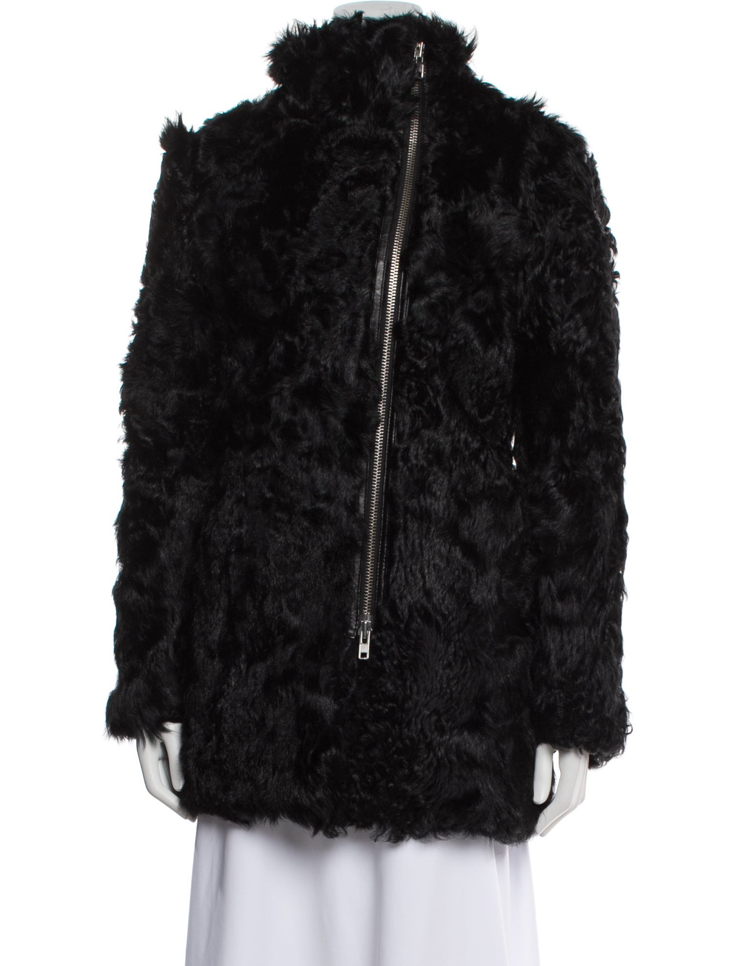 Sandro Lamb Leather Faux Fur Coat
