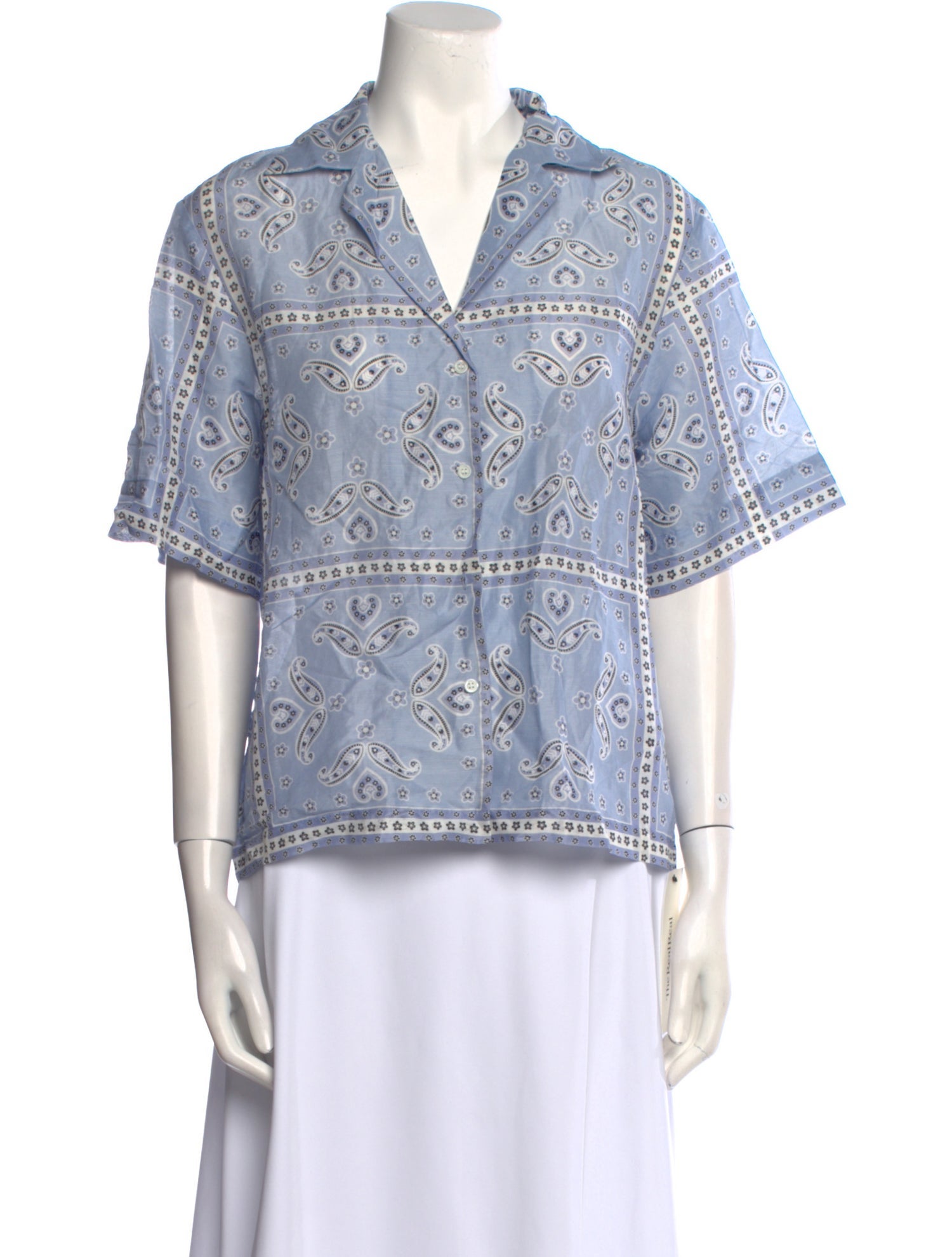 Sandro Linen Paisley Print Button-Up Top