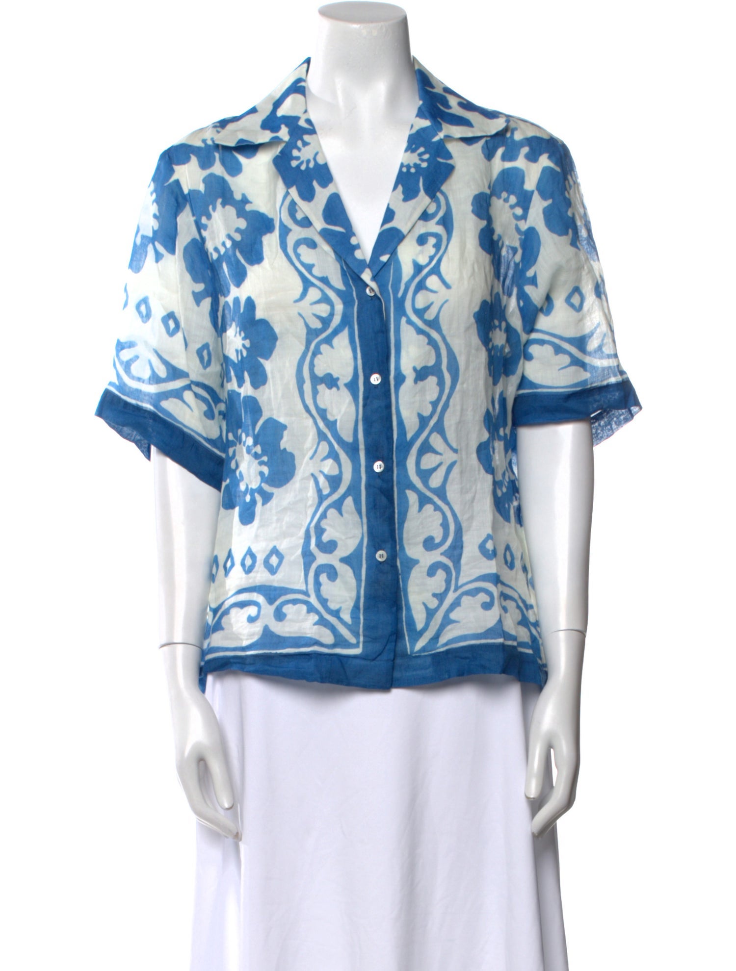 Sandro Printed Three-Quarter Sleeve Button-Up Top