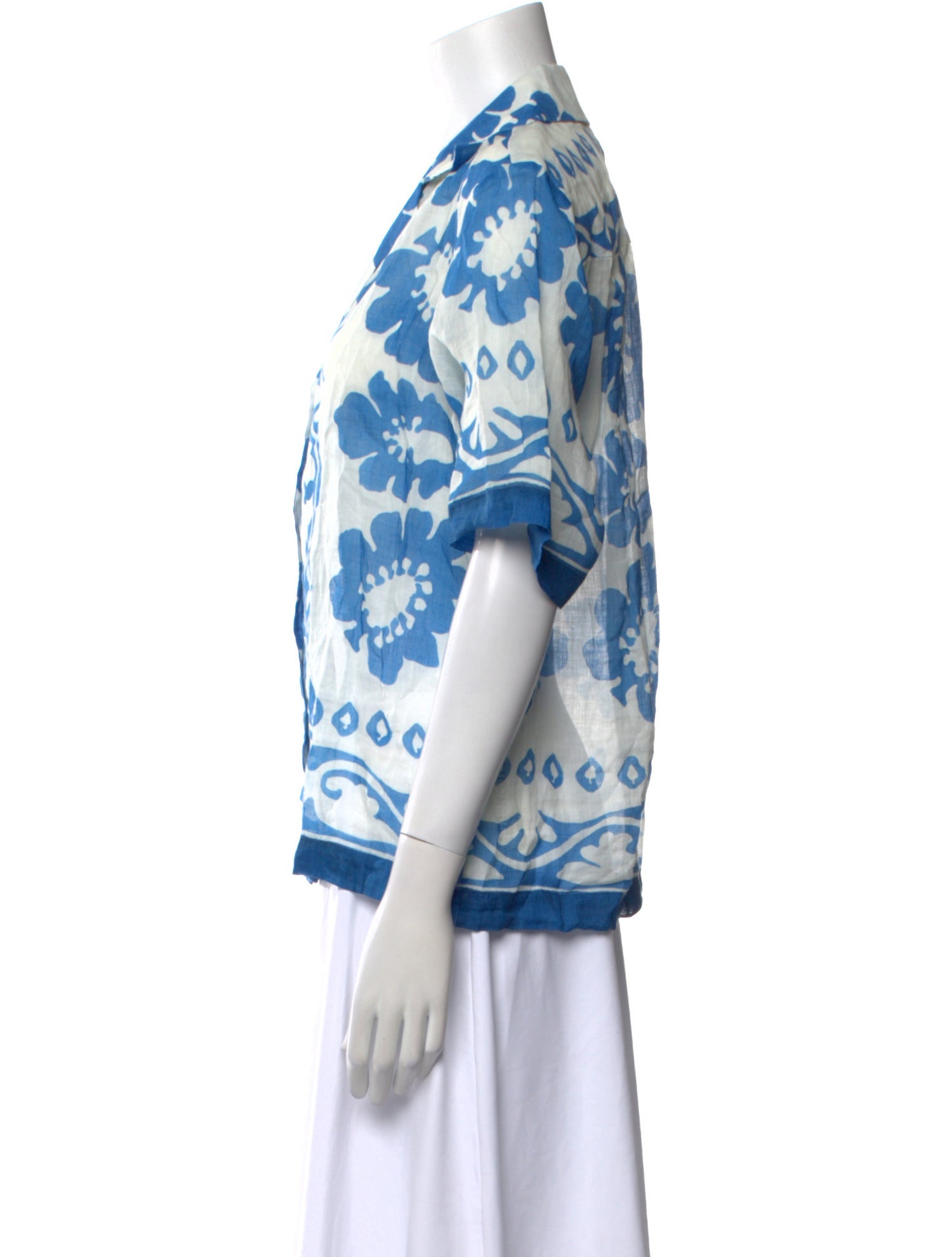 Sandro Printed Three-Quarter Sleeve Button-Up Top