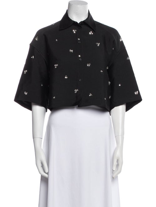 Sandro Printed Short Sleeve Crop Top