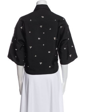 Sandro Printed Short Sleeve Crop Top