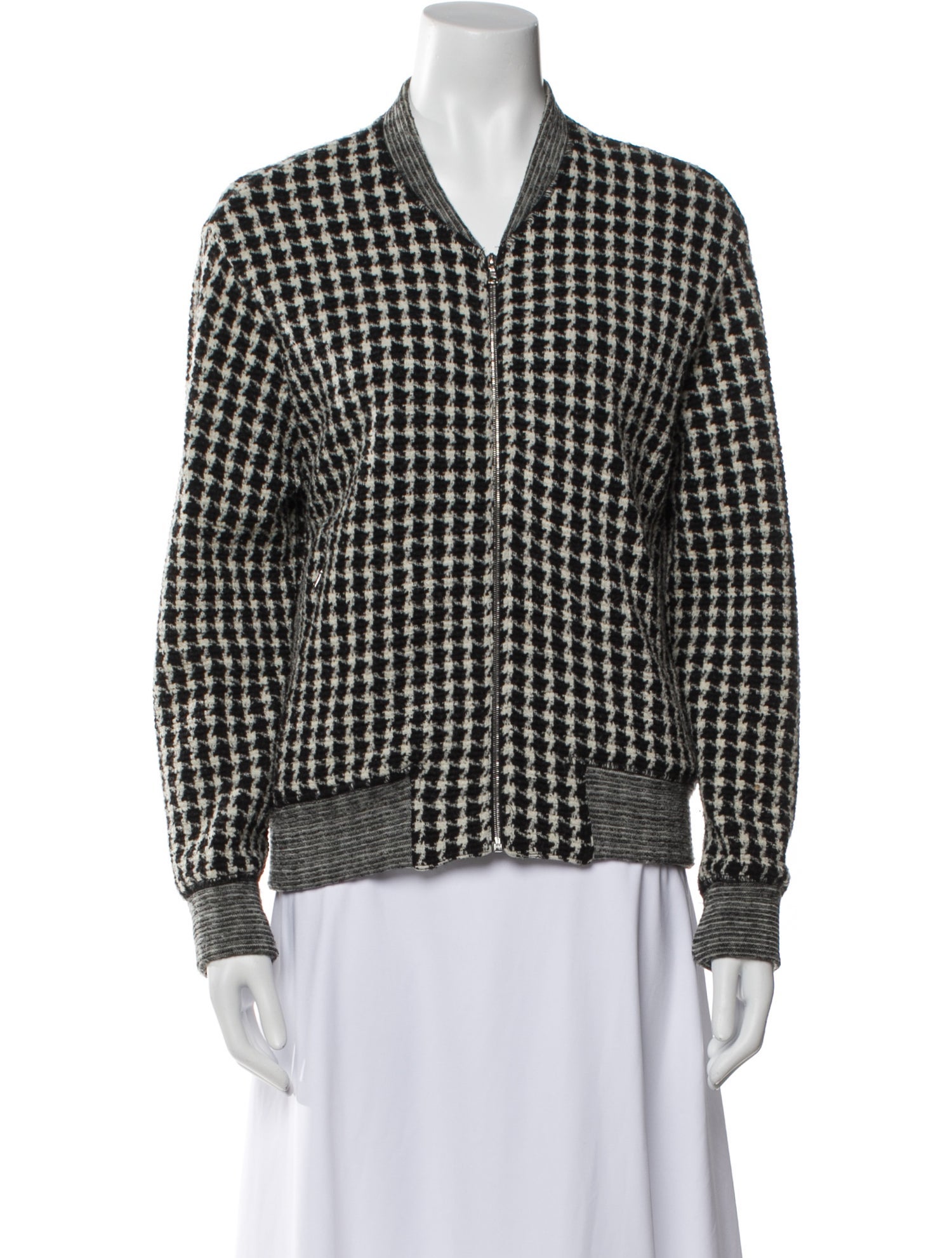 Sandro Wool Plaid Print Bomber Jacket
