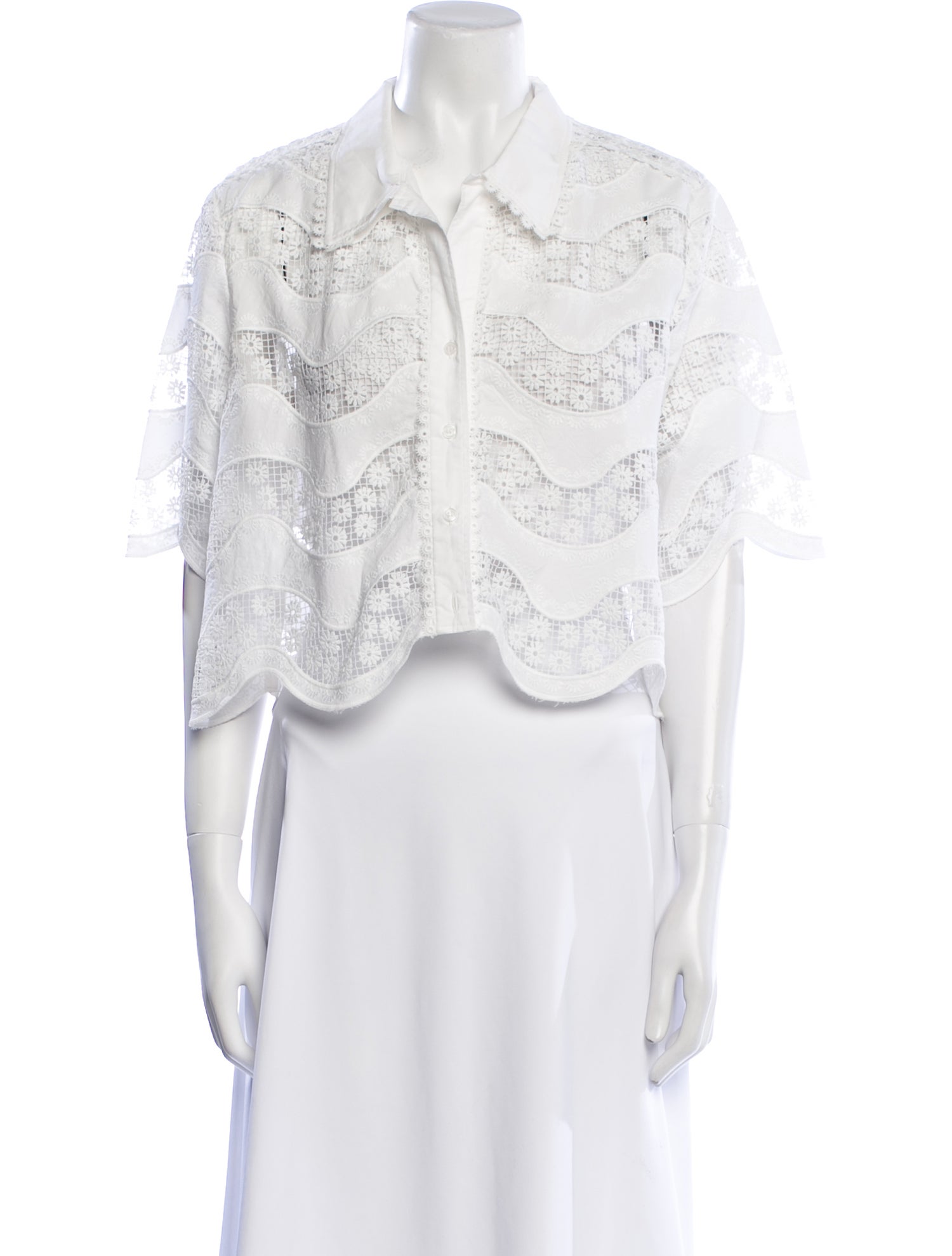 Sandro Lace Pattern Short Sleeve Crop Top