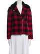 Sandro Wool Plaid Print Fur Jacket