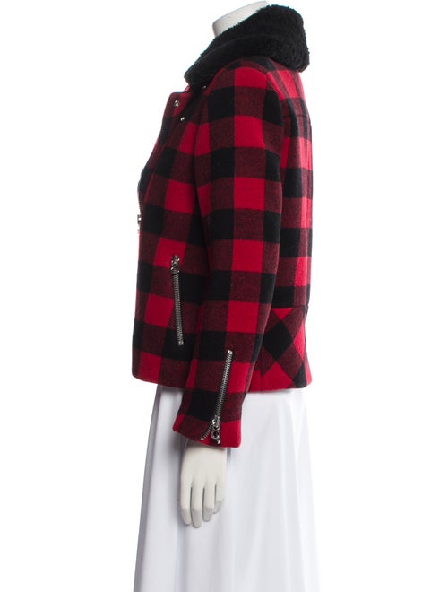 Sandro Wool Plaid Print Fur Jacket