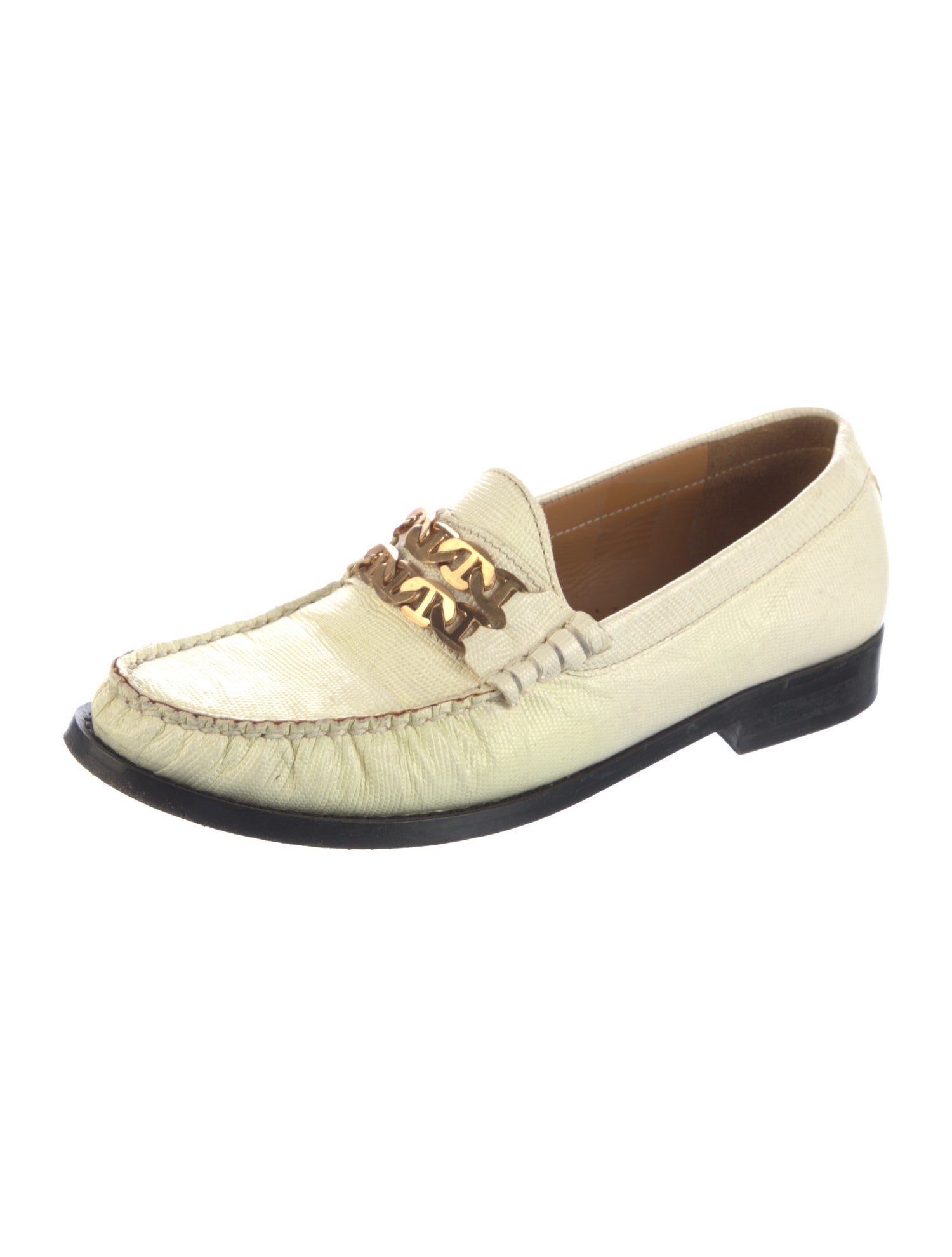Sandro Embossed Leather Chain-Link Accents Loafers