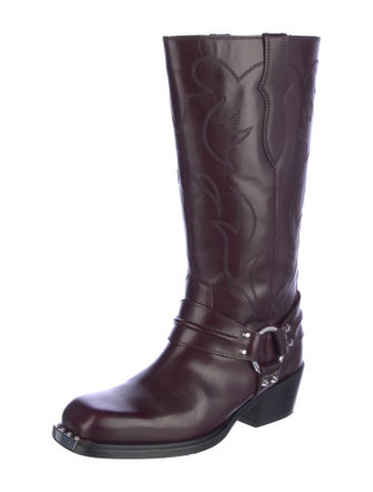 Sandro Leather Colorblock Pattern Moto Boots