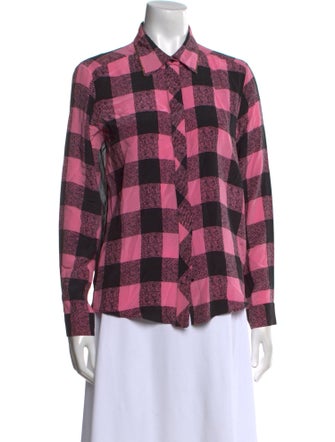 Sandro Silk Plaid Print Button-Up Top