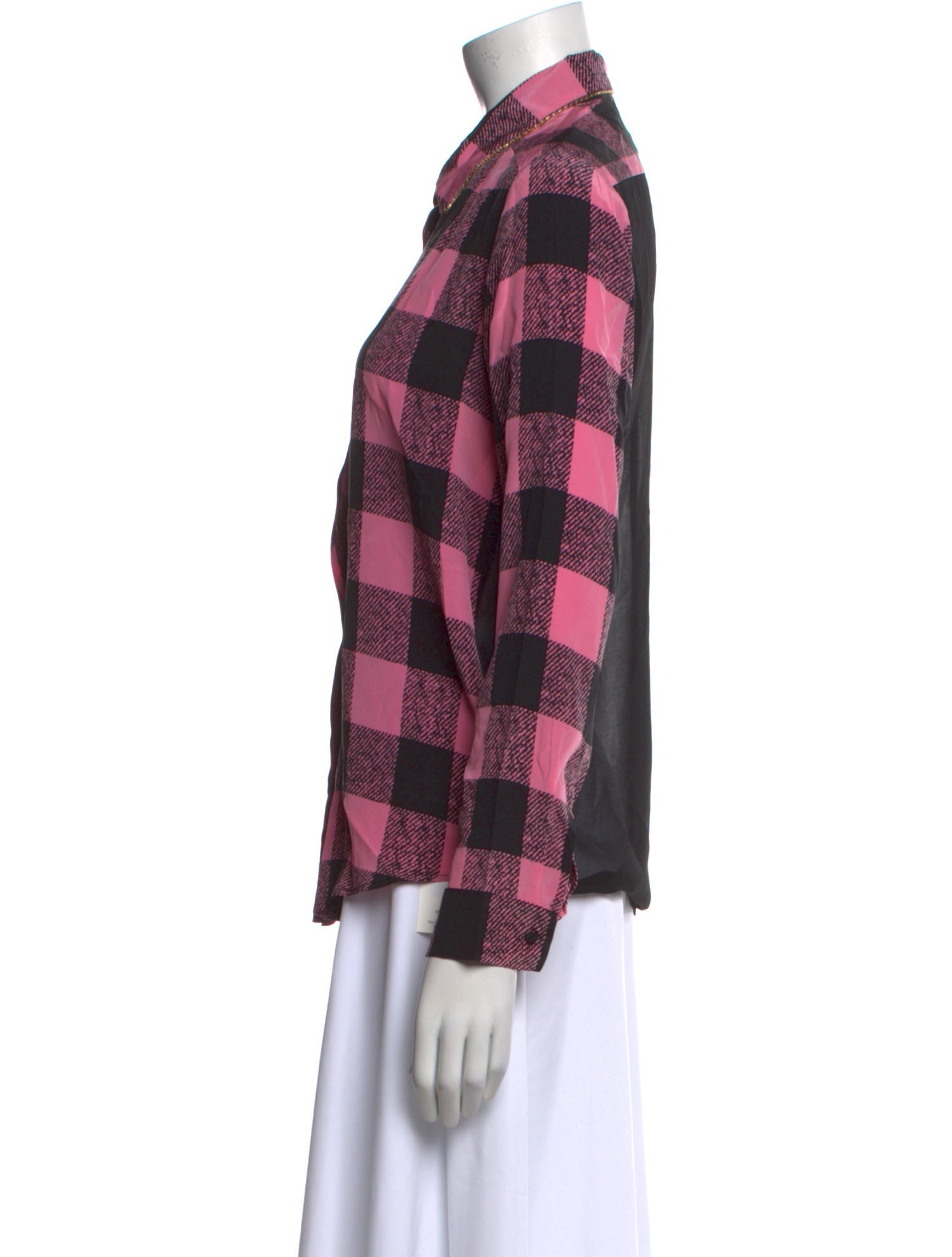 Sandro Silk Plaid Print Button-Up Top