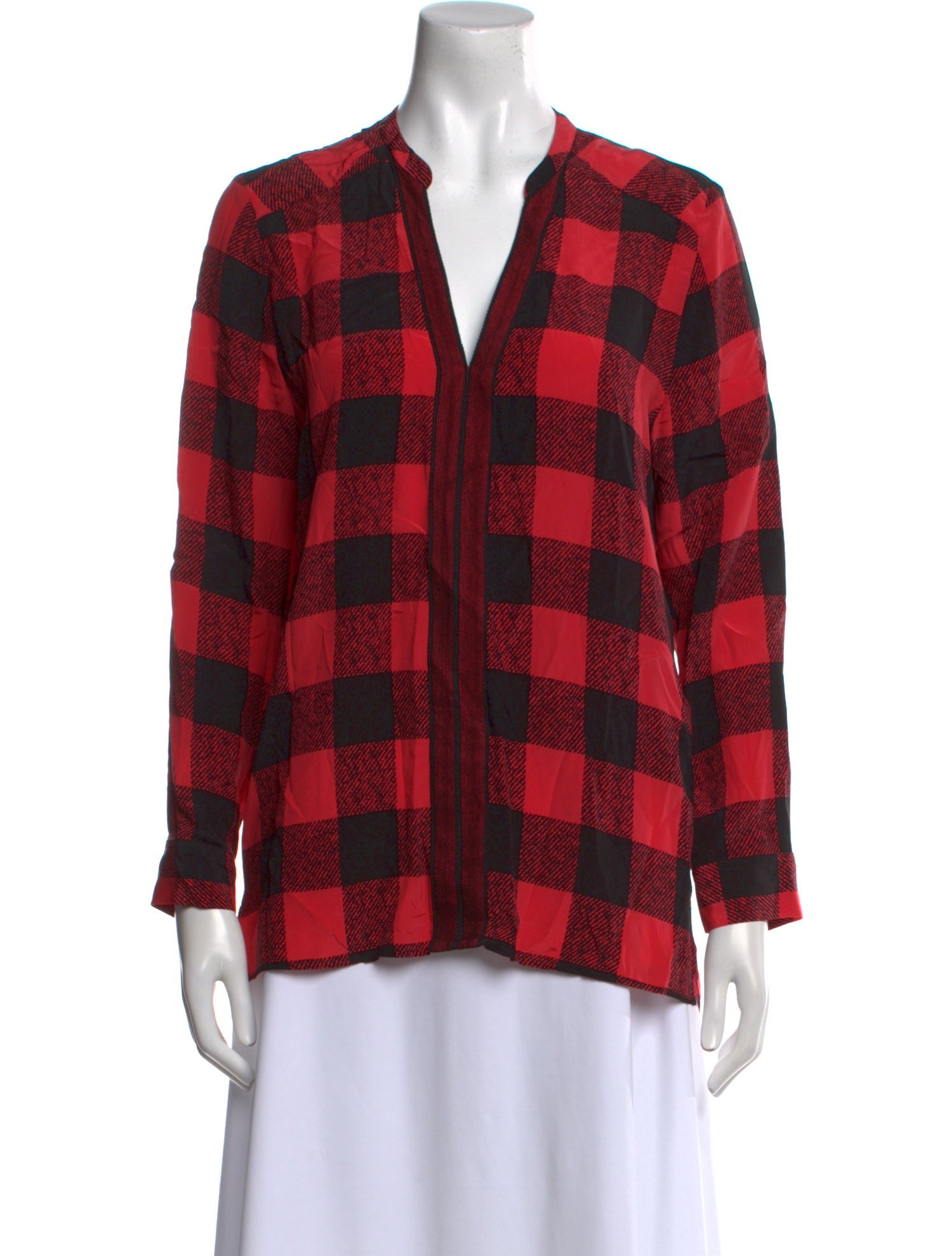Sandro Silk Plaid Print Blouse