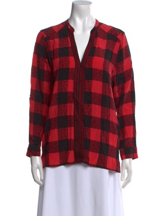 Sandro Silk Plaid Print Blouse