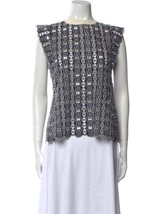 Sandro Printed Bateau Neckline Blouse