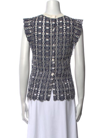 Sandro Printed Bateau Neckline Blouse