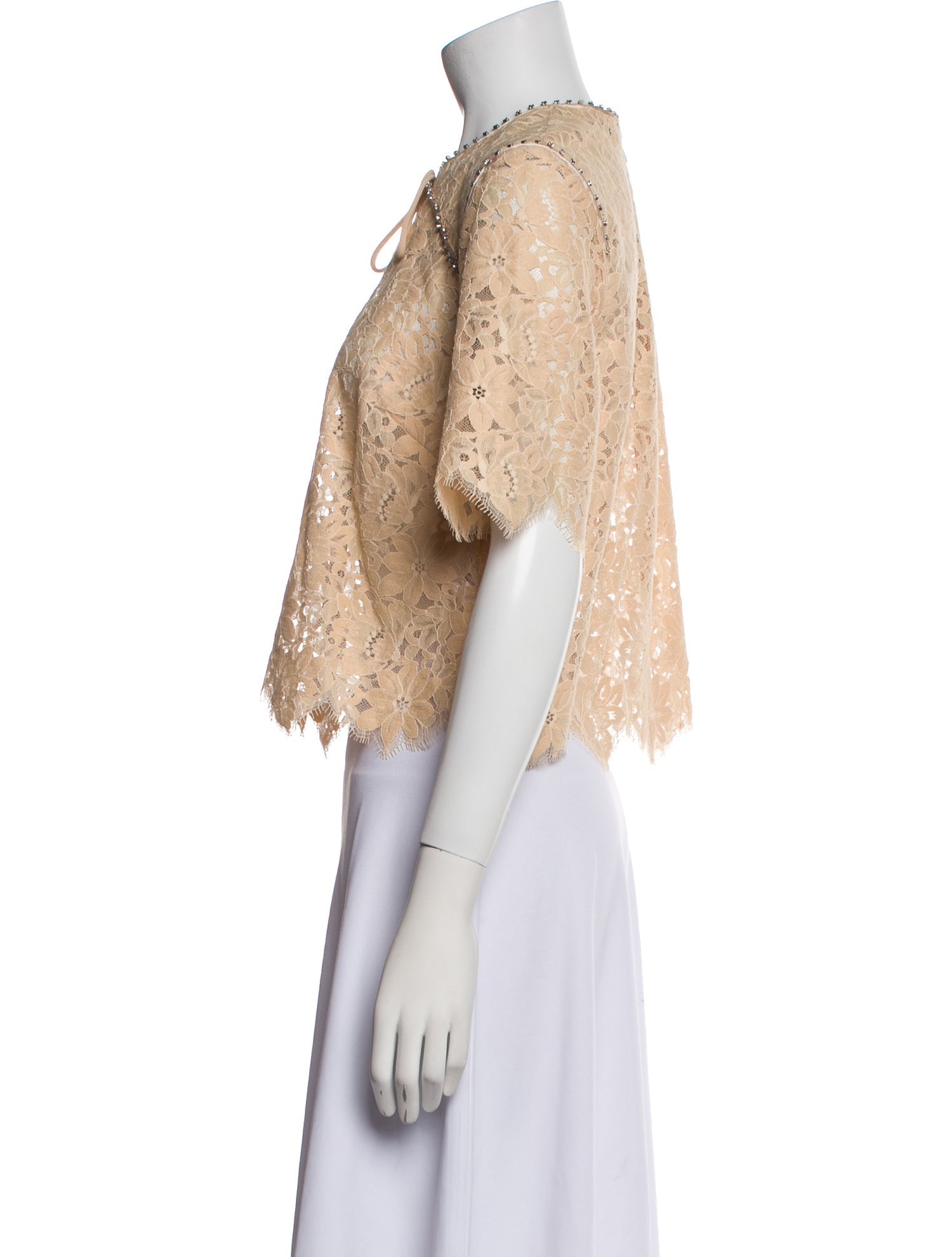 Sandro Tie Neck Short Sleeve Crop Top