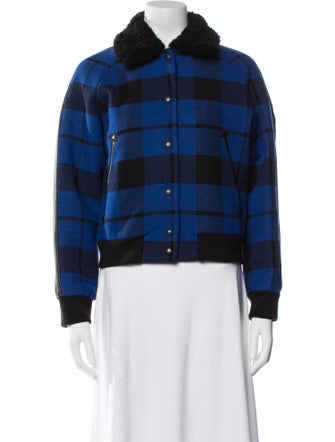 Sandro Wool Plaid Print Fur Jacket