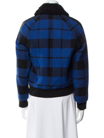 Sandro Wool Plaid Print Fur Jacket