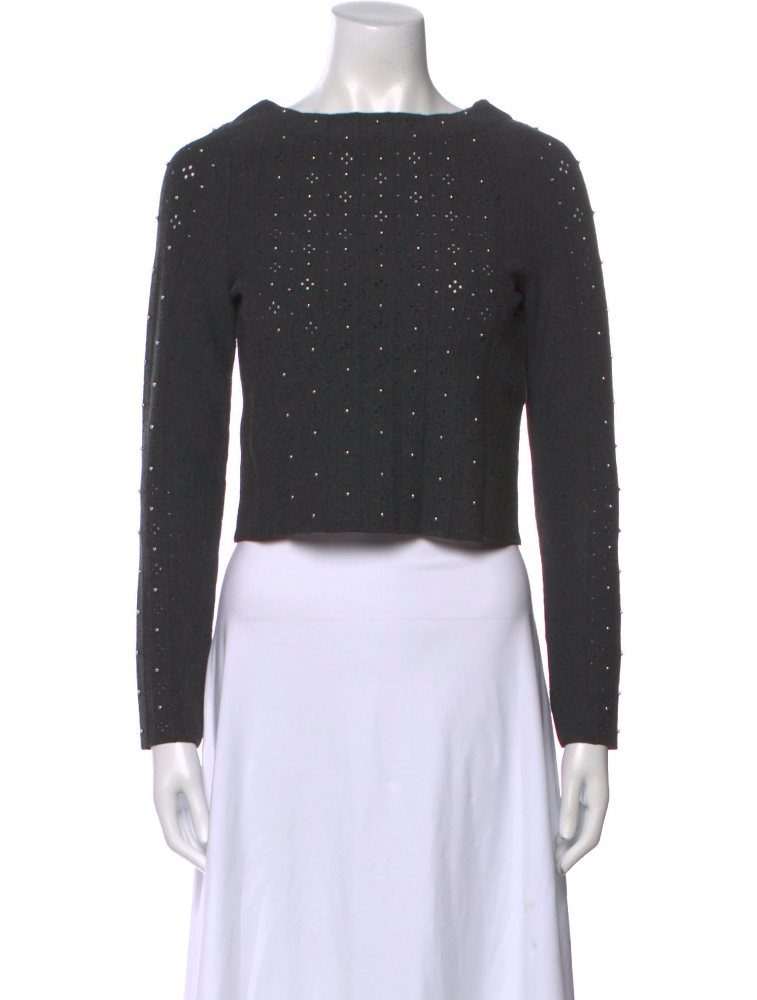 Sandro Bateau Neckline Long Sleeve Crop Top