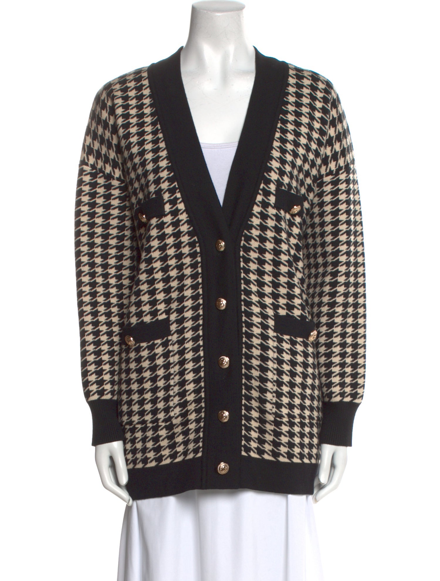 Sandro Houndstooth Print V-Neck Sweater