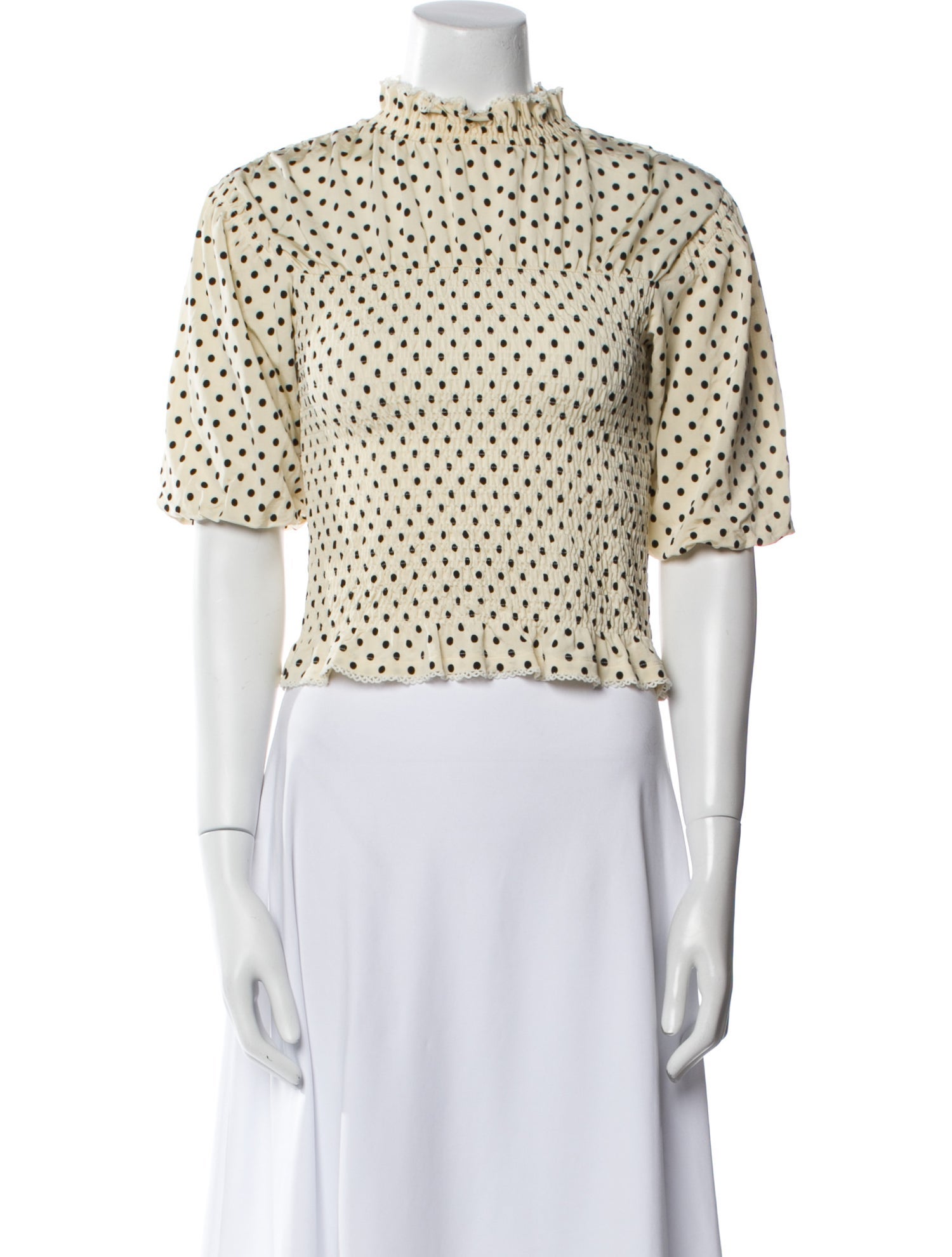 Sandro Polka Dot Print Mock Neck Crop Top