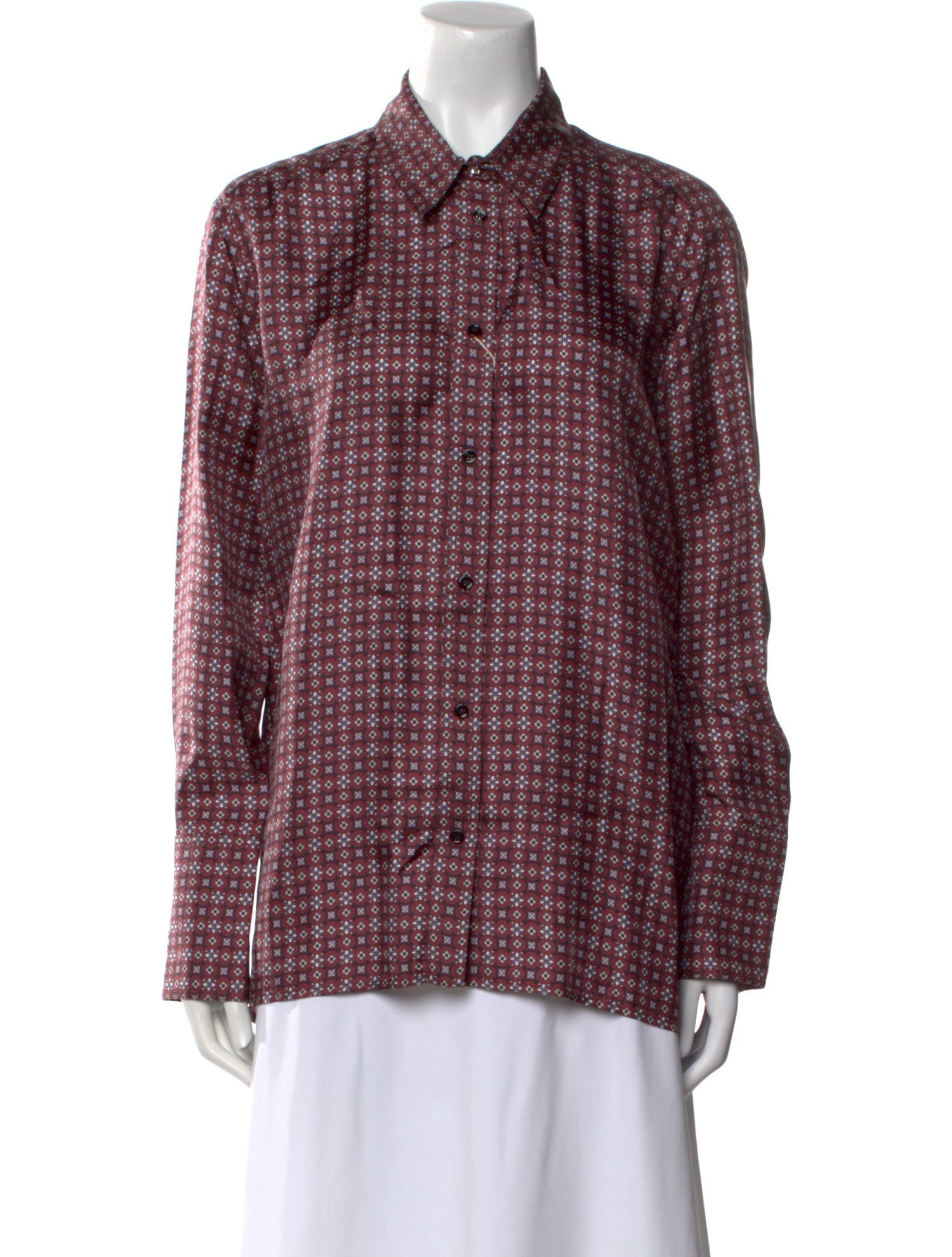 Sandro Silk Plaid Print Button-Up Top w/ Tags