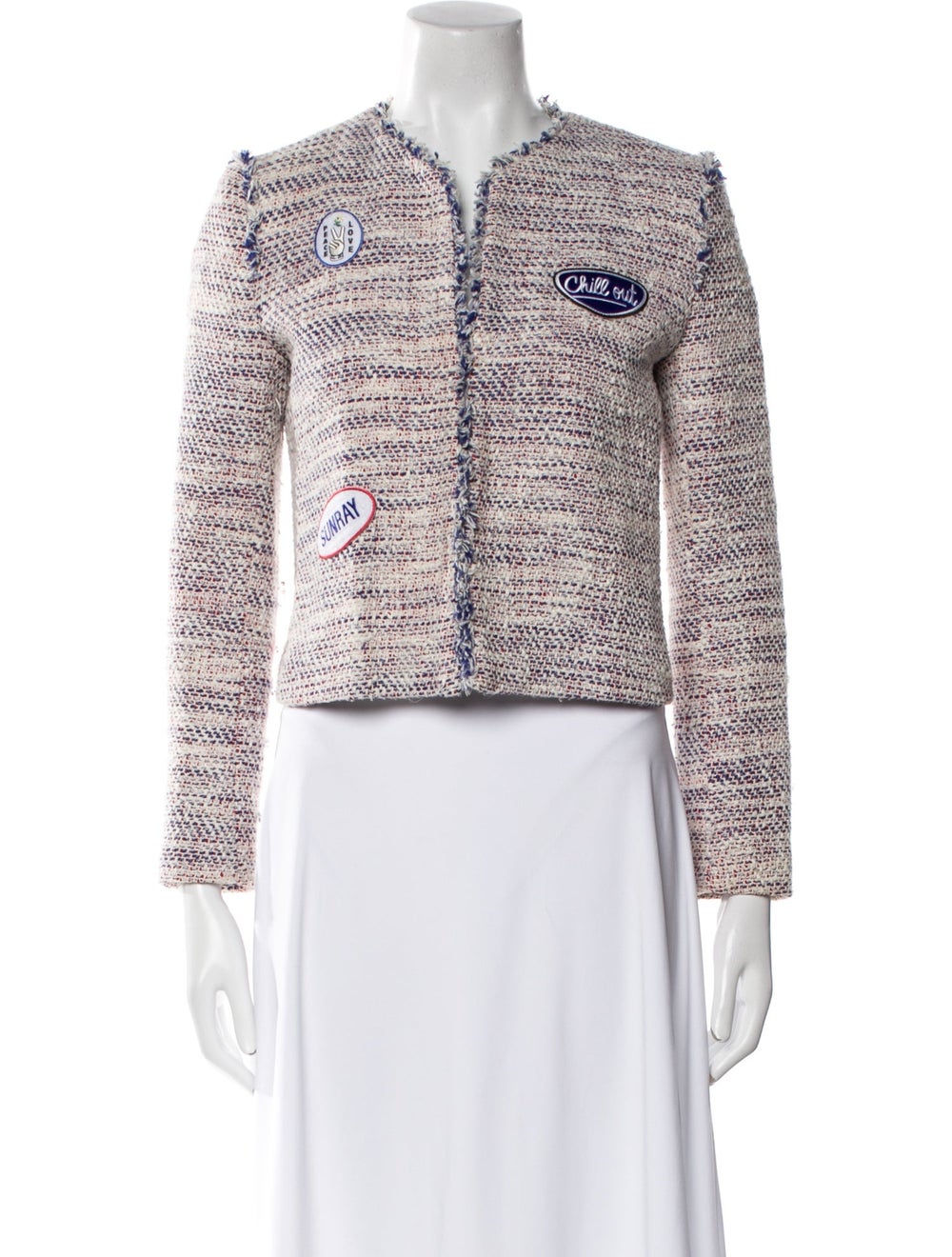 Sandro Evening Jacket White Tweed Pattern Raw-Edg… - image 1