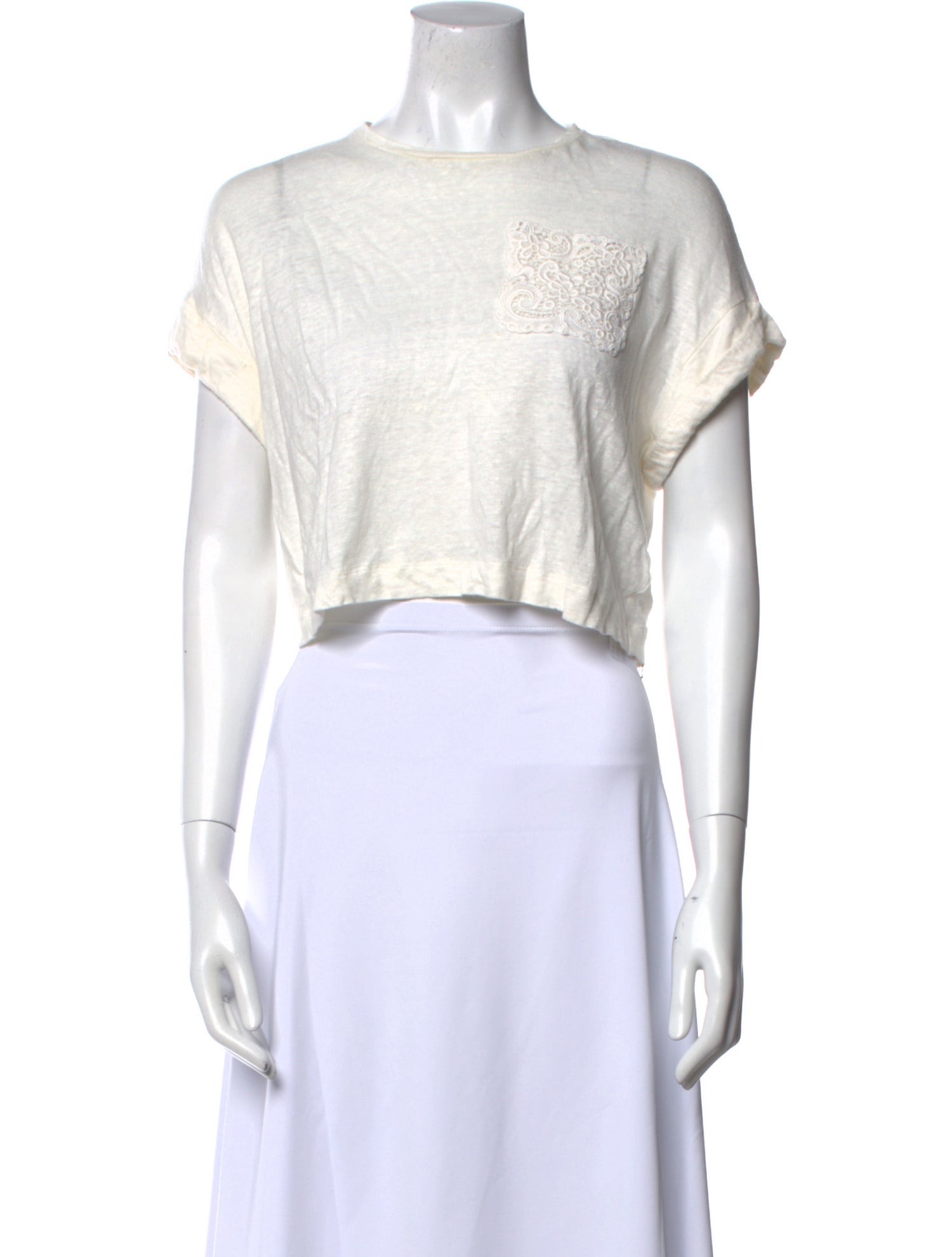 Sandro Linen Scoop Neck Crop Top