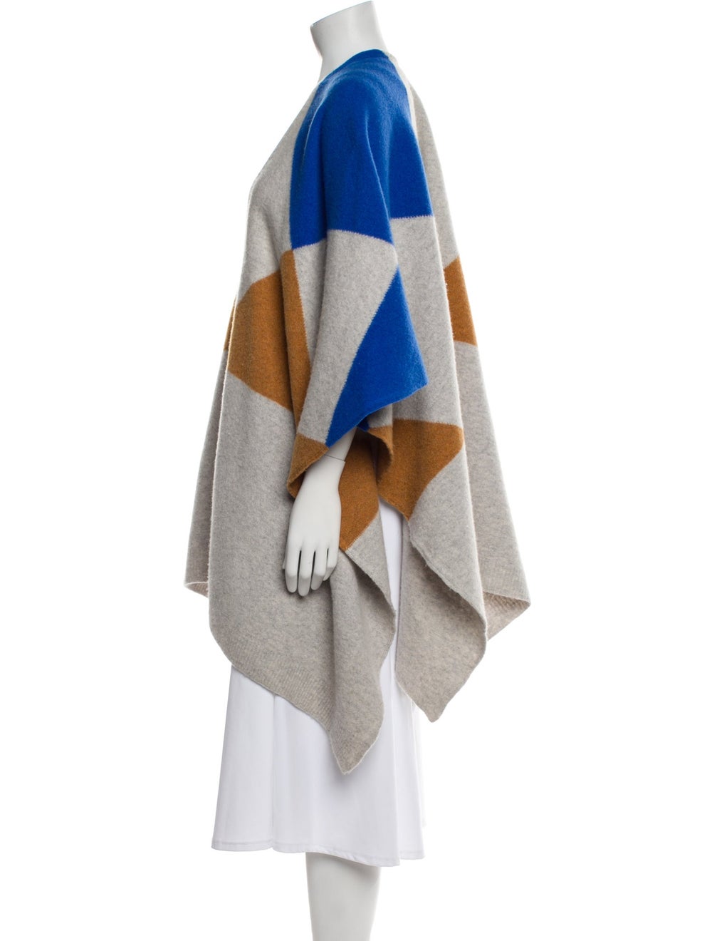 Sandro Wool Cape Grey Colorblock Pattern Shawl Co… - image 2