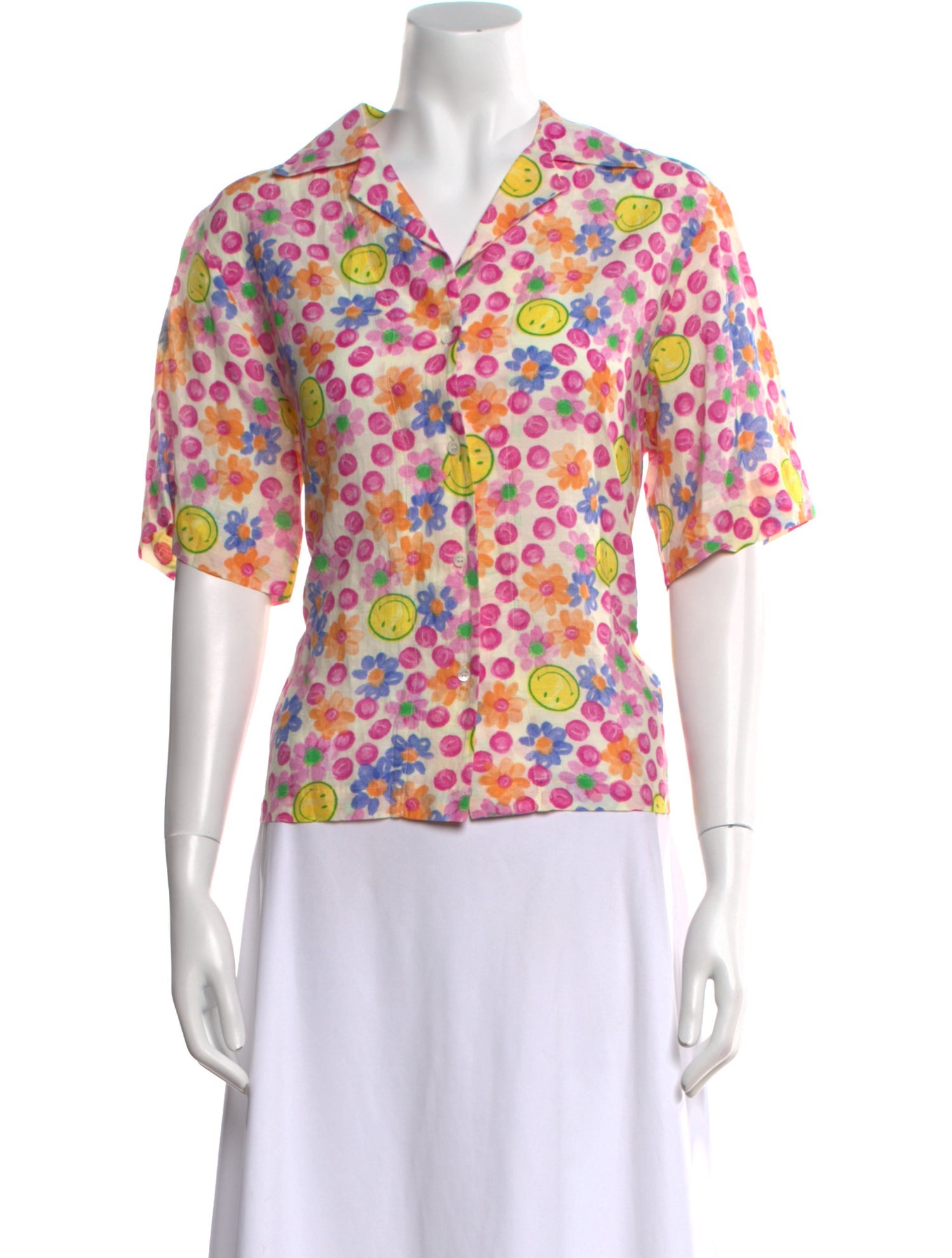 Sandro Linen Floral Print Button-Up Top