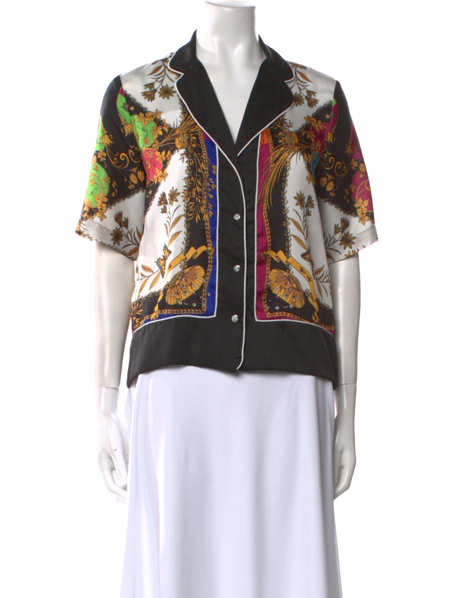 Sandro Printed Short Sleeve Button-Up Top