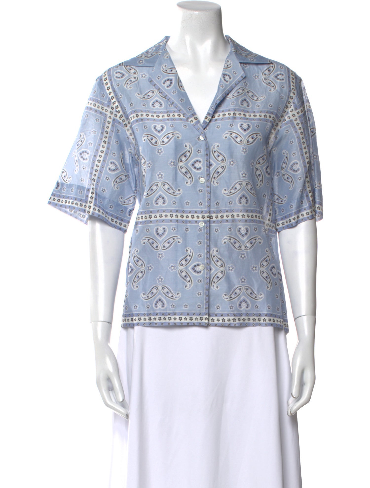 Sandro Linen Paisley Print Button-Up Top