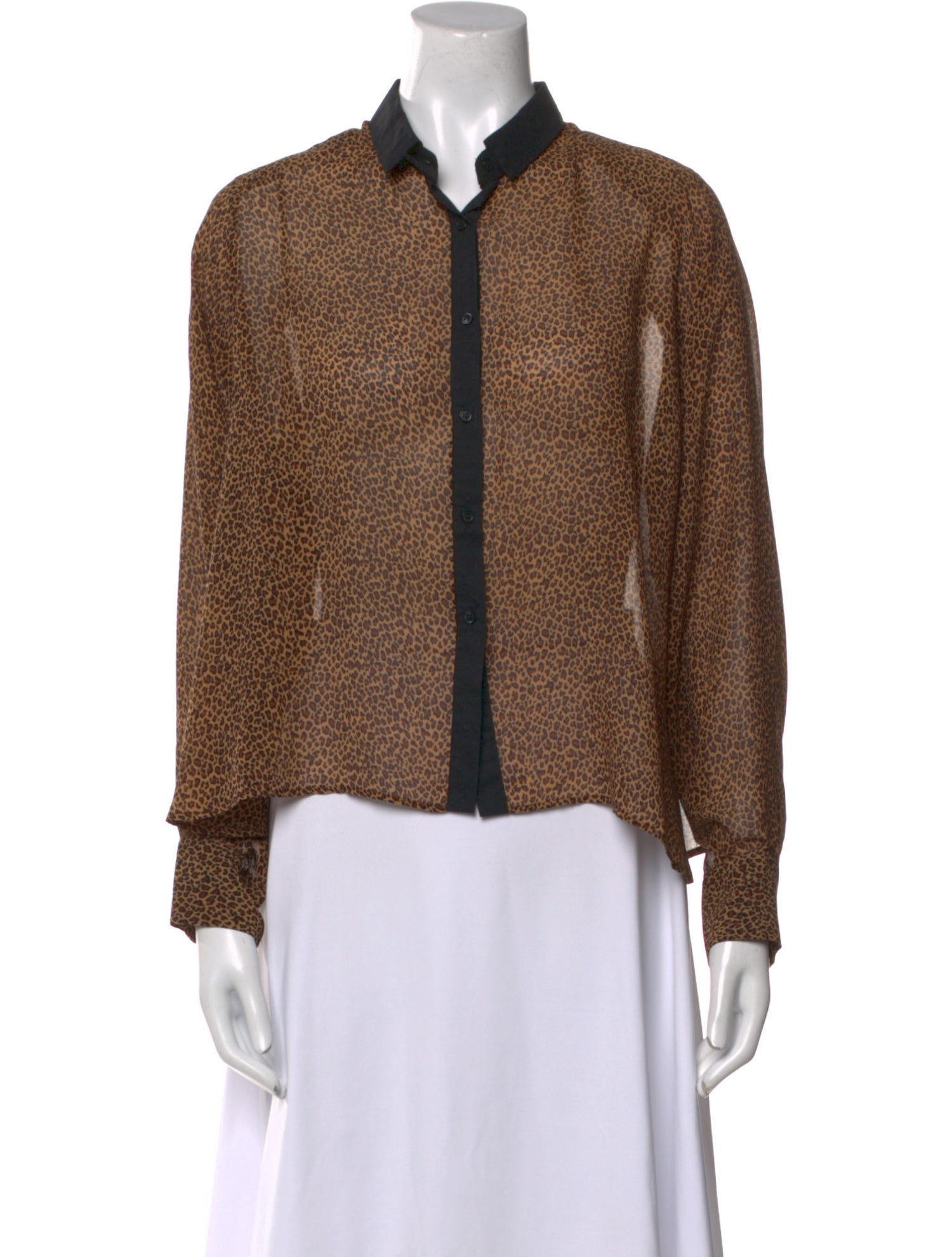 Sandro Printed Mock Neck Button-Up Top