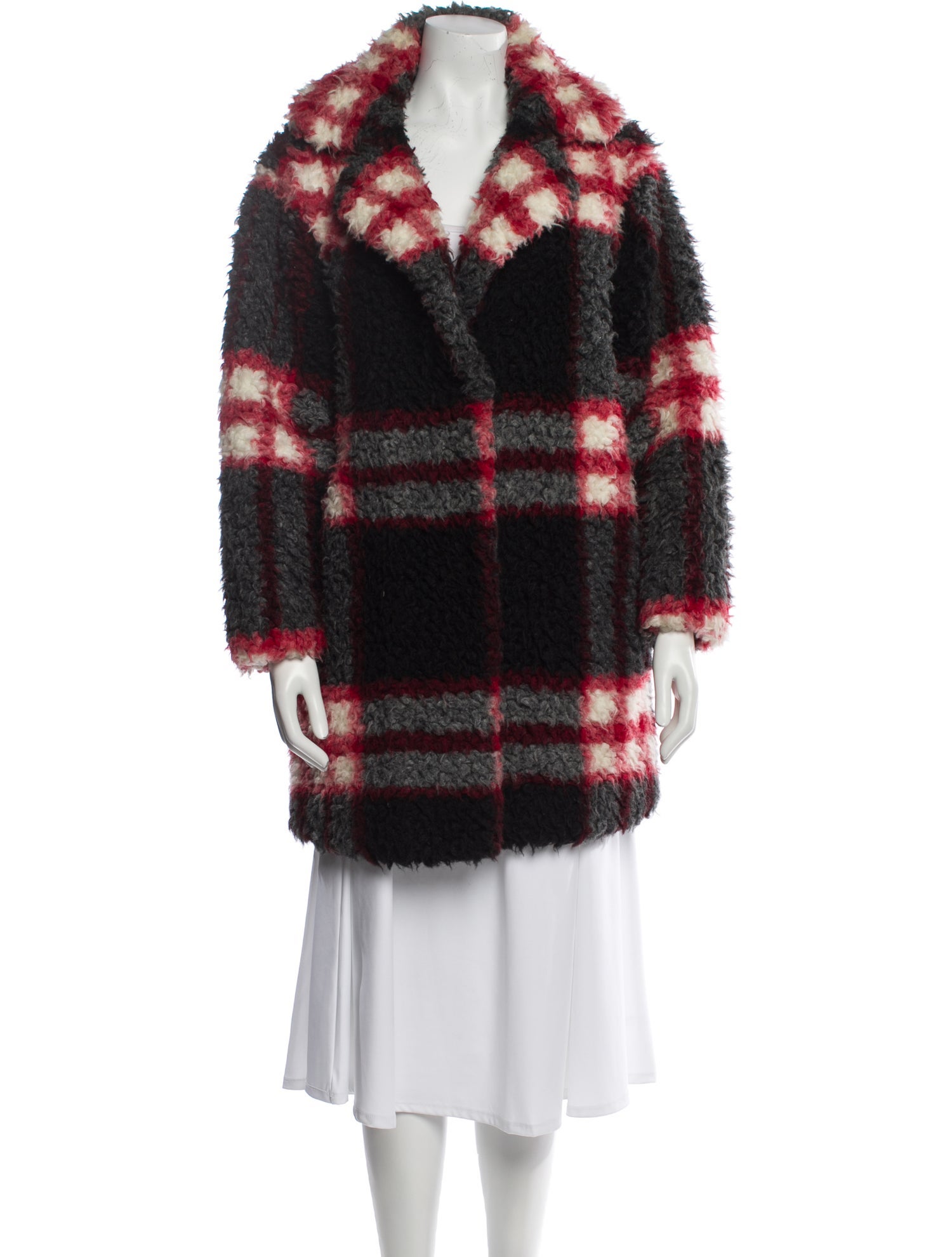 Sandro Plaid Print Faux Fur Jacket