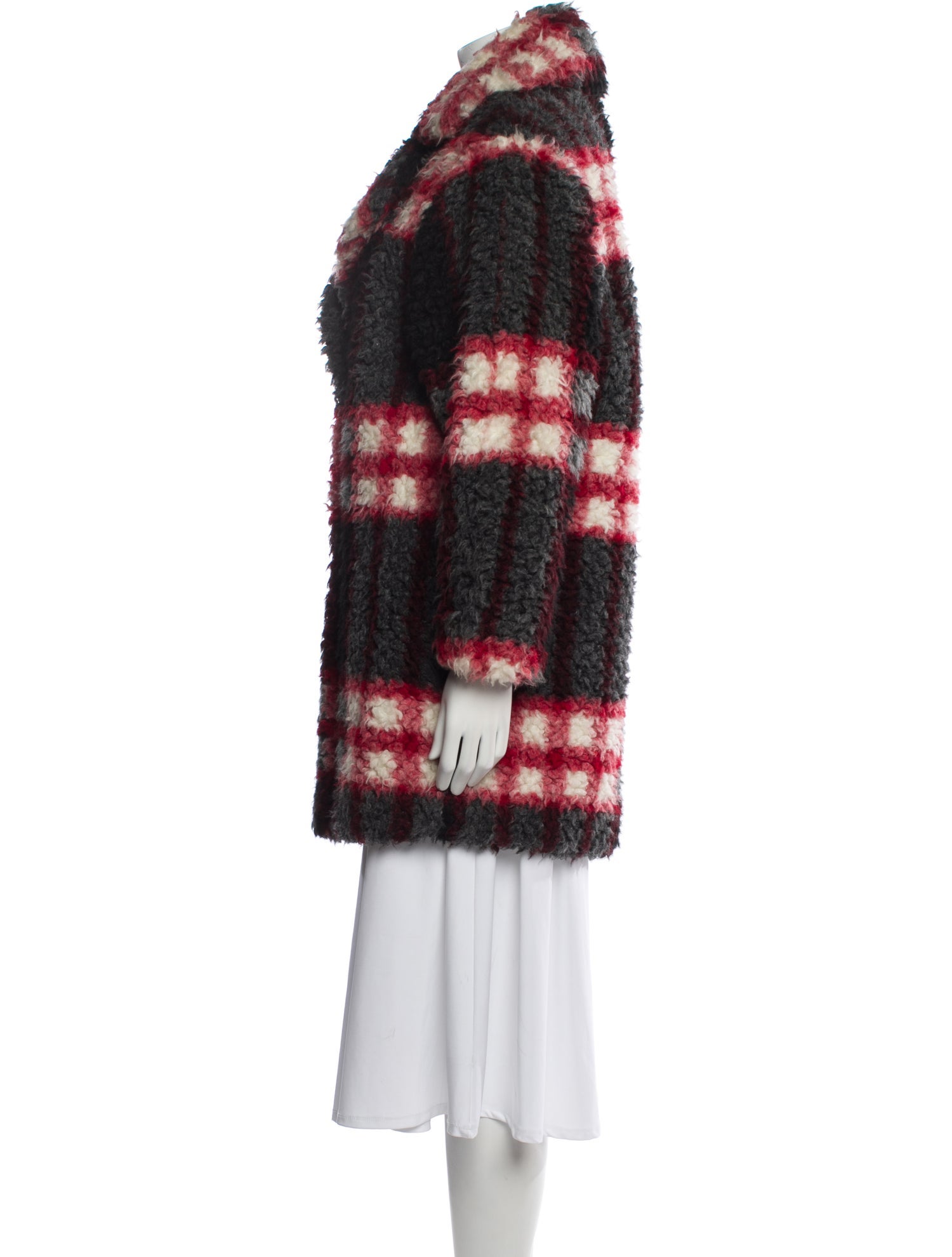 Sandro Plaid Print Faux Fur Jacket