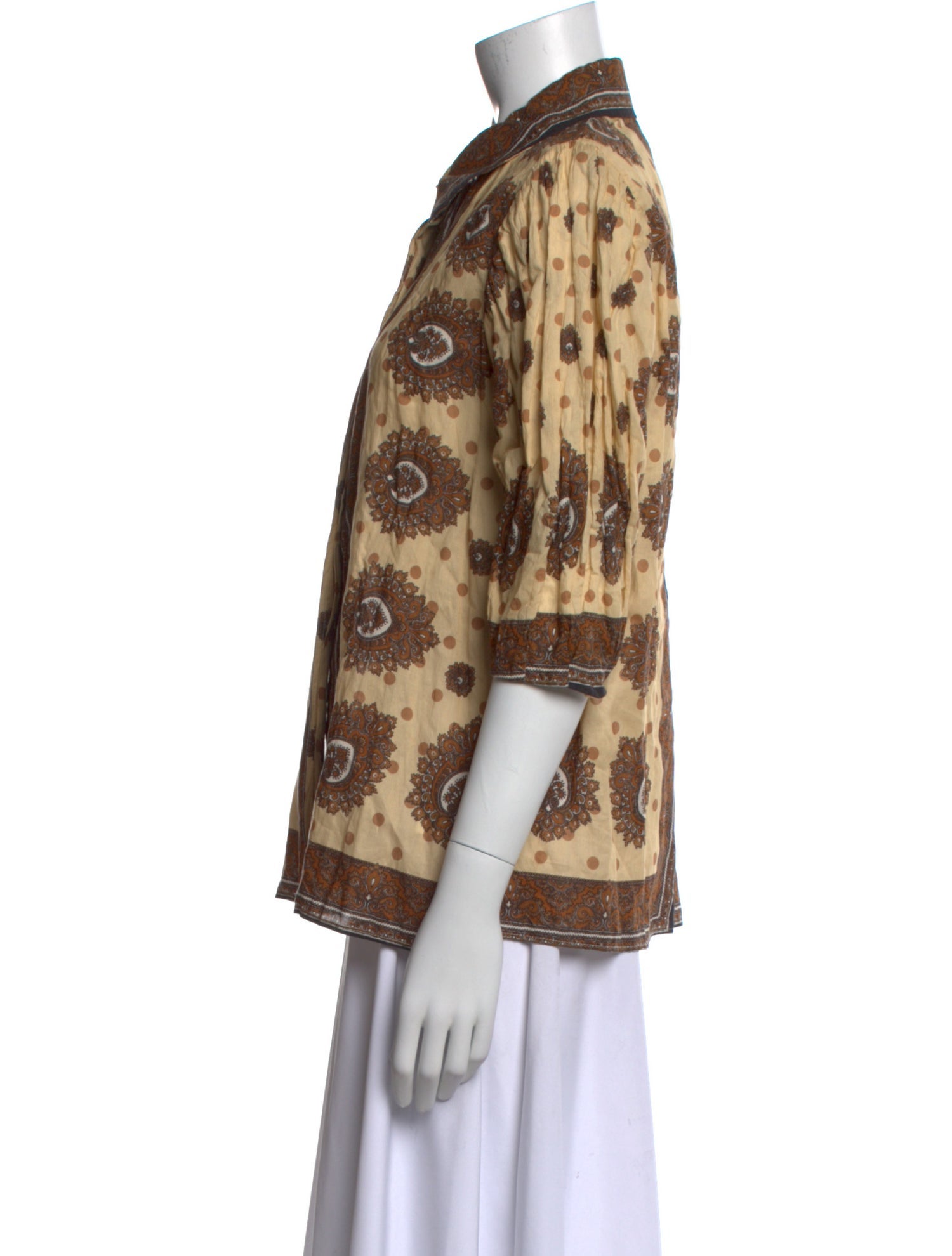 Sandro Printed Three-Quarter Sleeve Button-Up Top