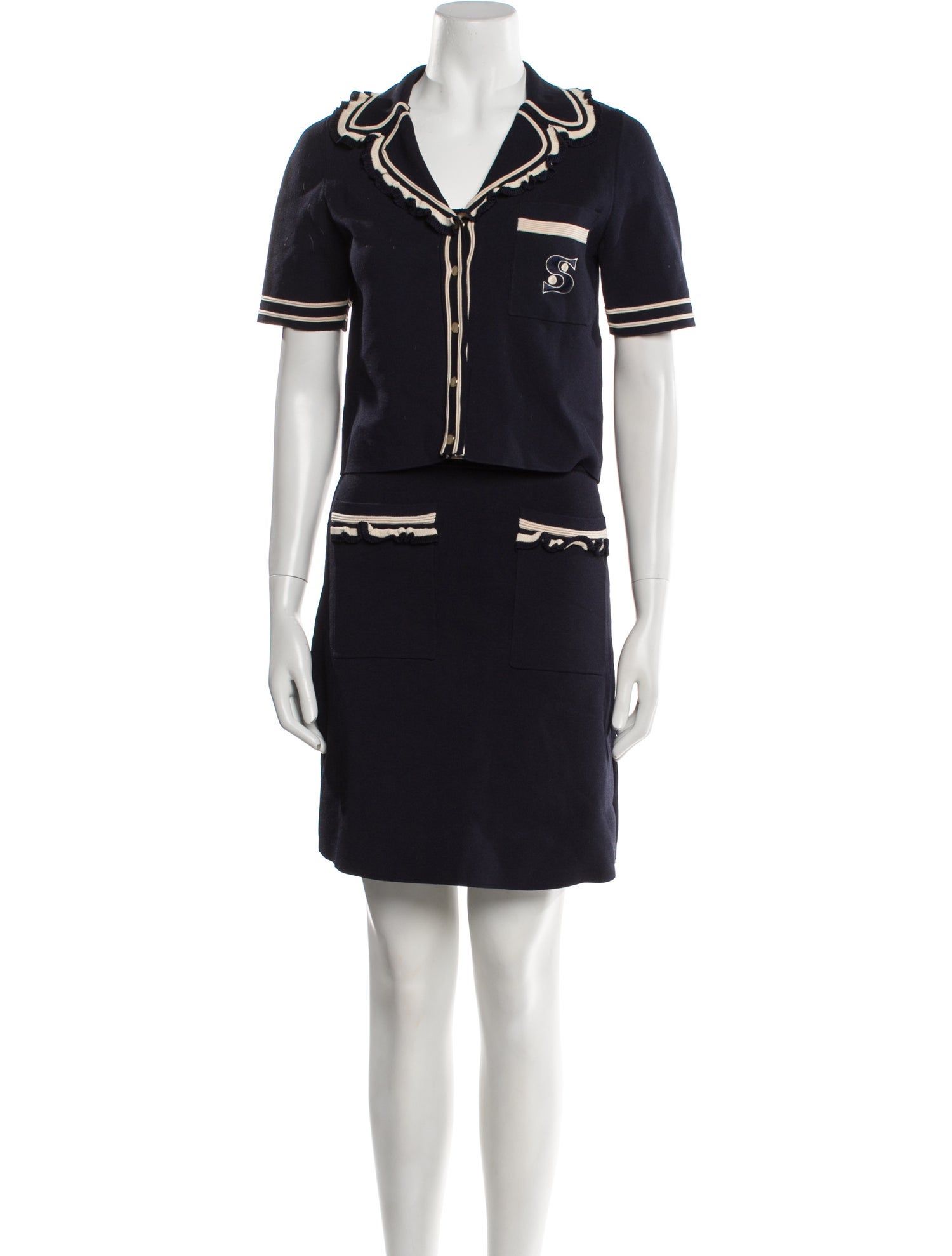 Sandro Wool Ruffle Embellishment Skirt Suit