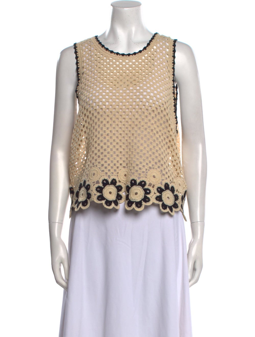Sandro Crop Top Neutrals Patterned Scalloped Acce… - image 1
