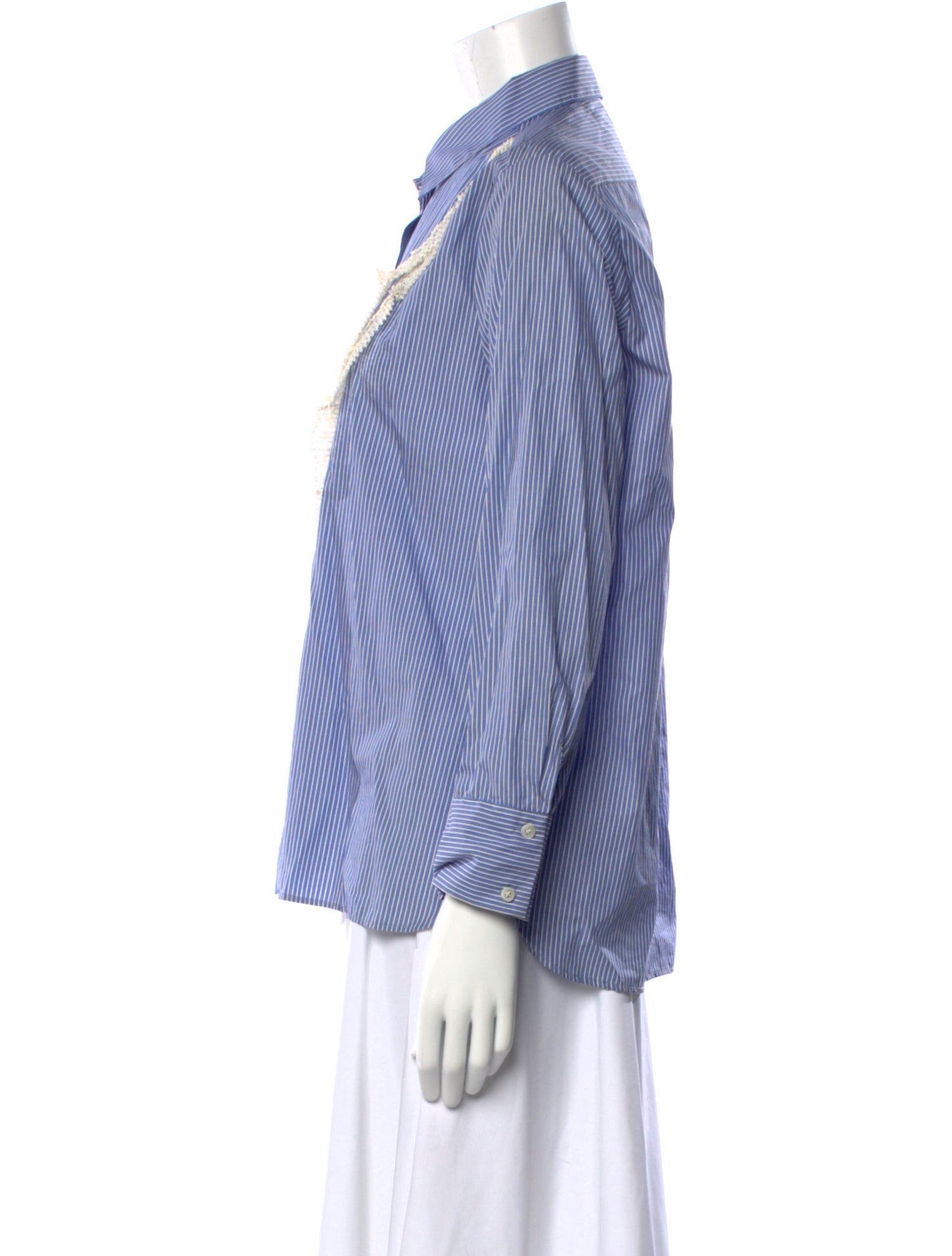 Sandro Striped Three-Quarter Sleeve Button-Up Top