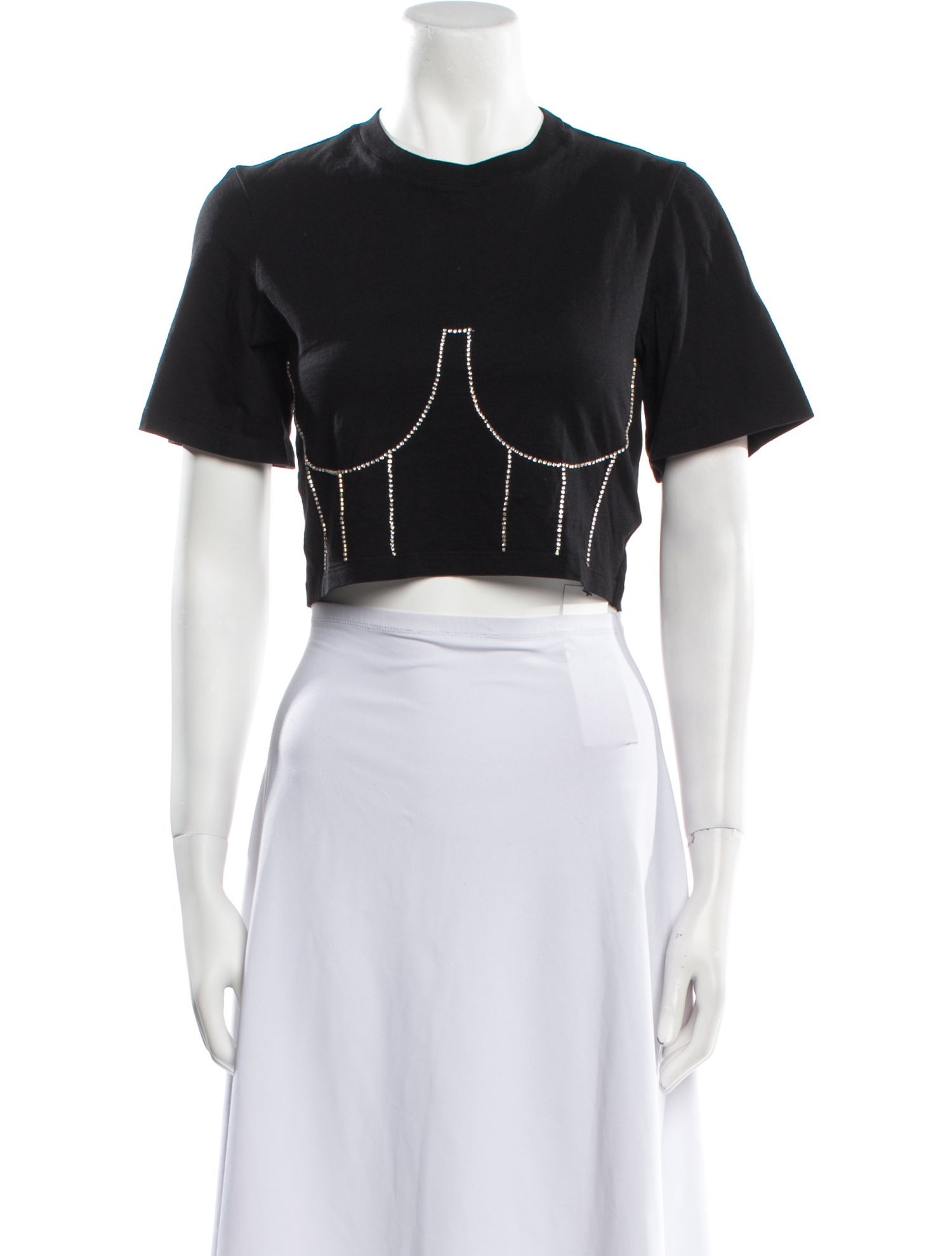 Sandro Plaid Print Crew Neck Crop Top