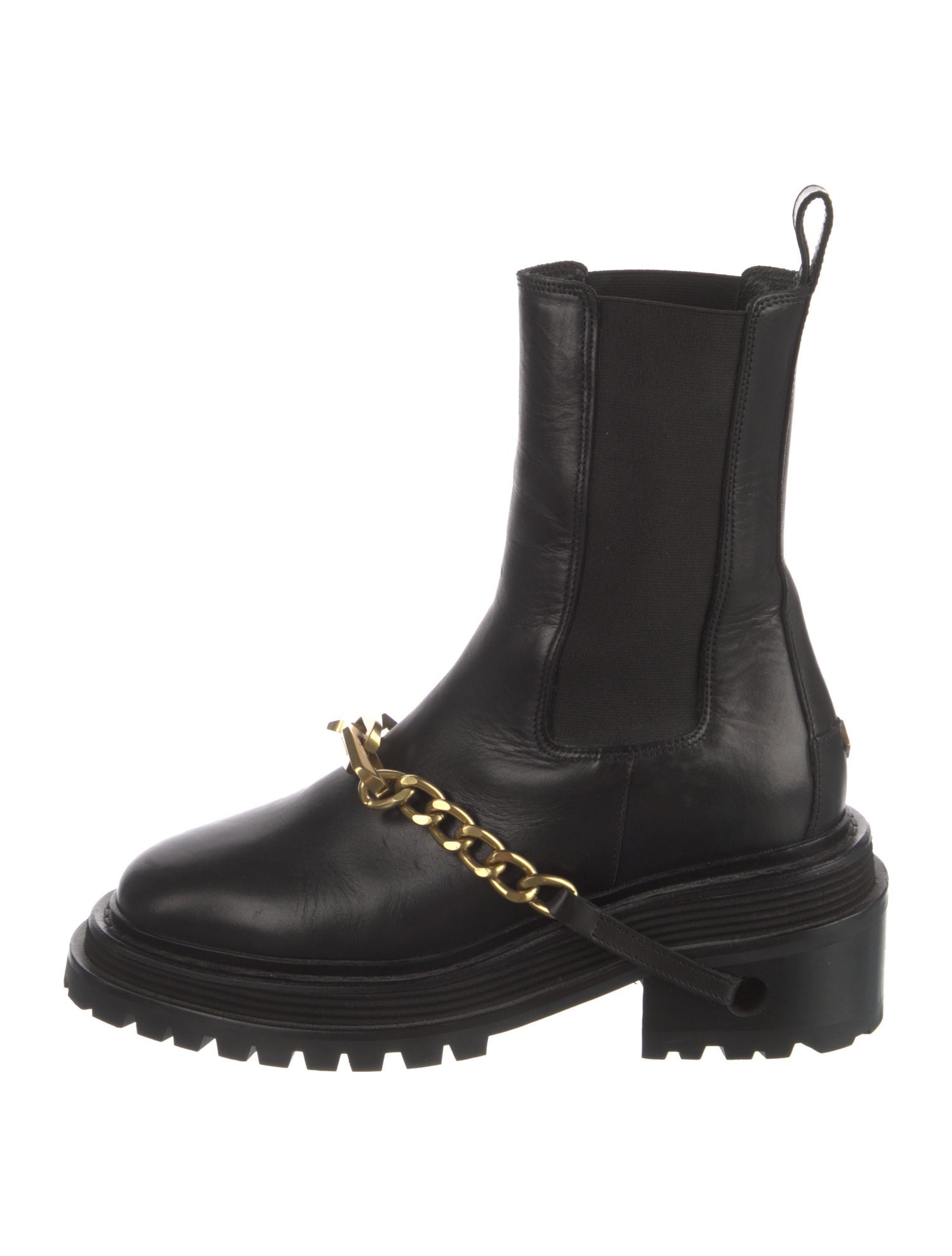 Sandro Leather Chain-Link Accents Combat Boots