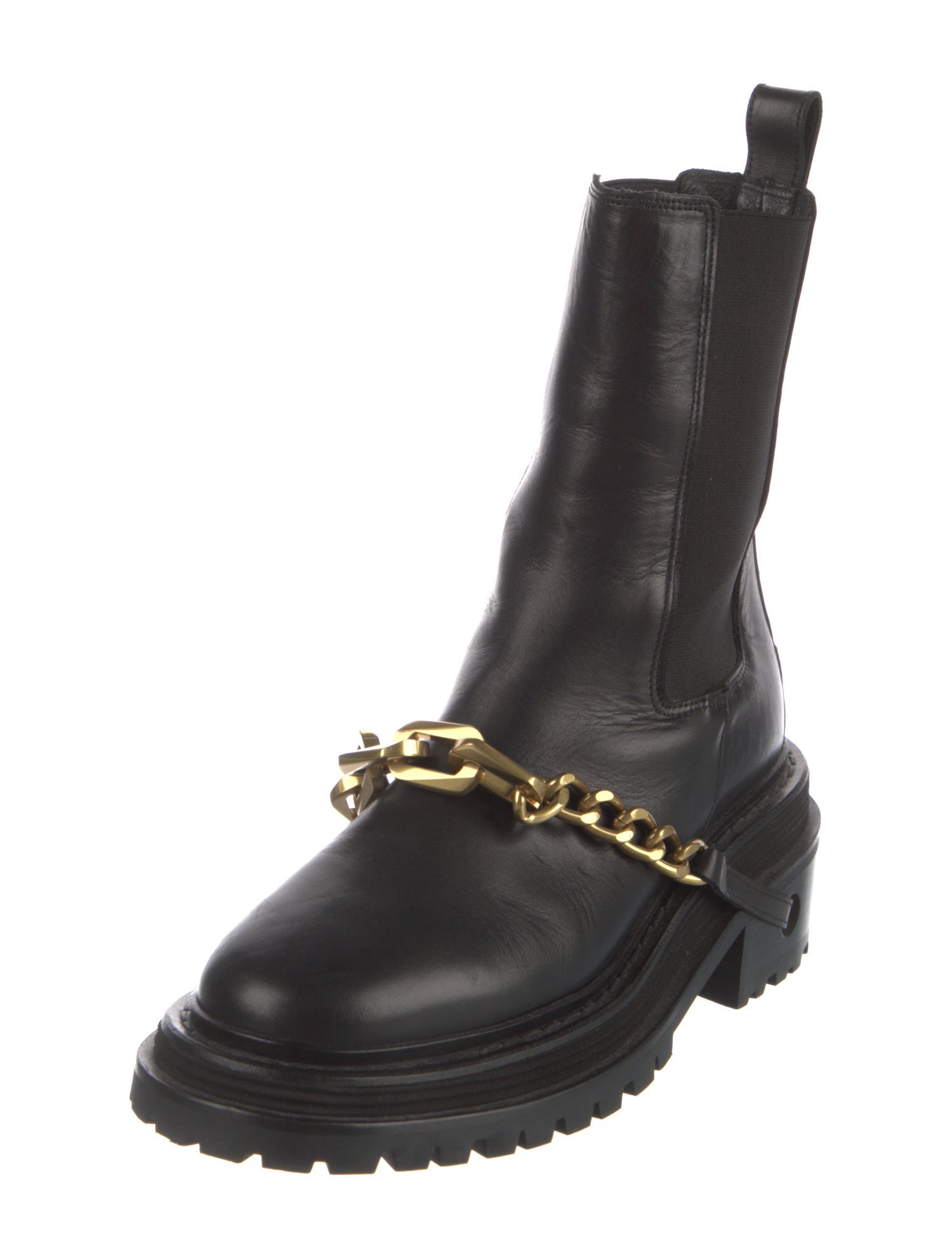 Sandro Leather Chain-Link Accents Combat Boots