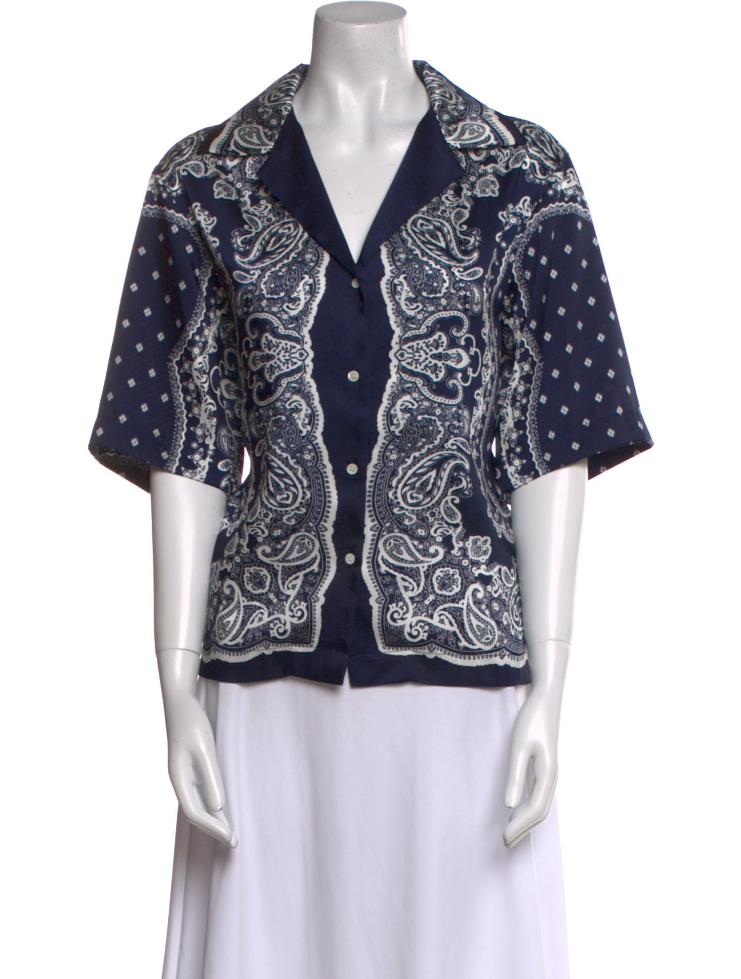 Sandro Printed V-Neck Button-Up Top