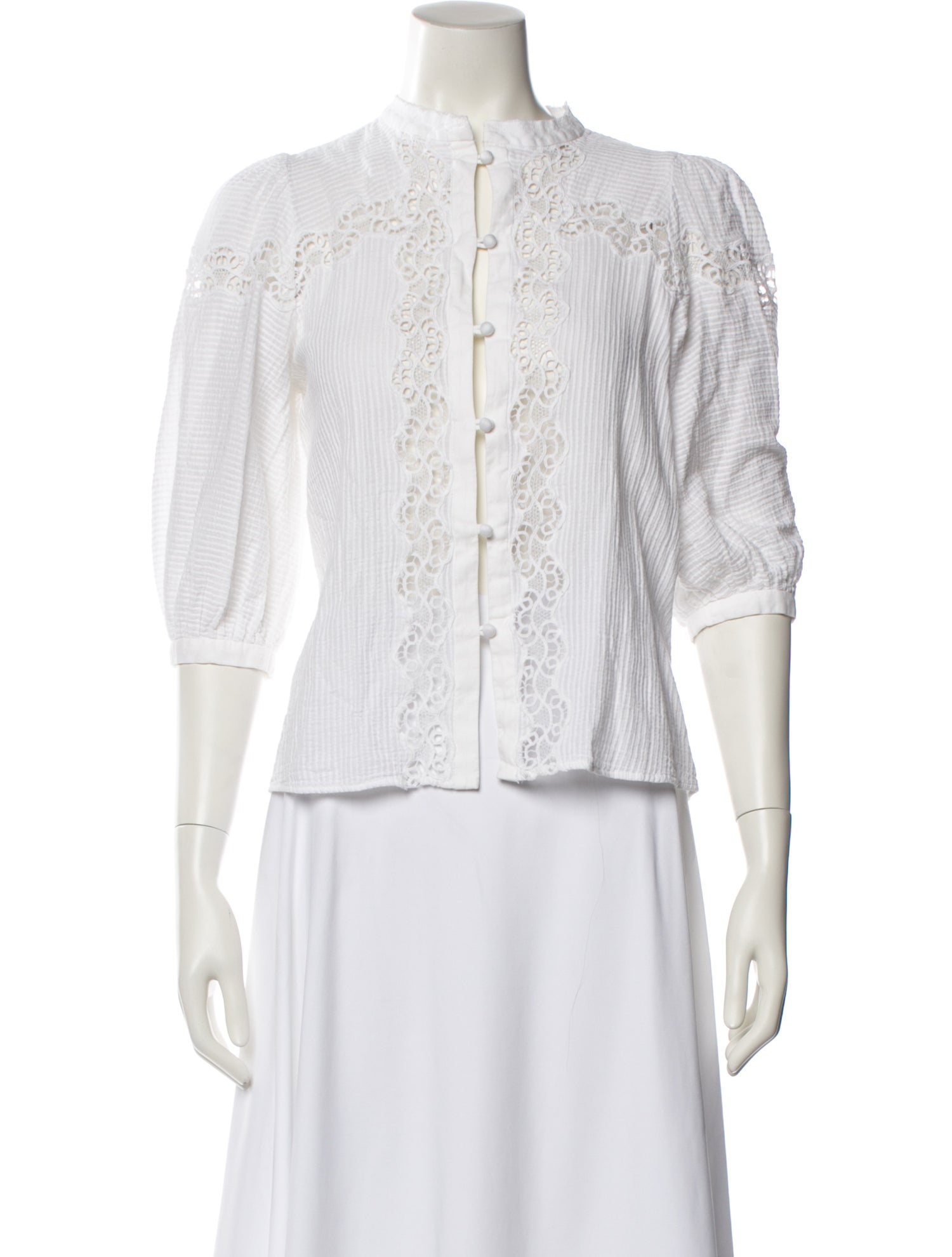 Sandro Mock Neck Three-Quarter Sleeve Button-Up Top