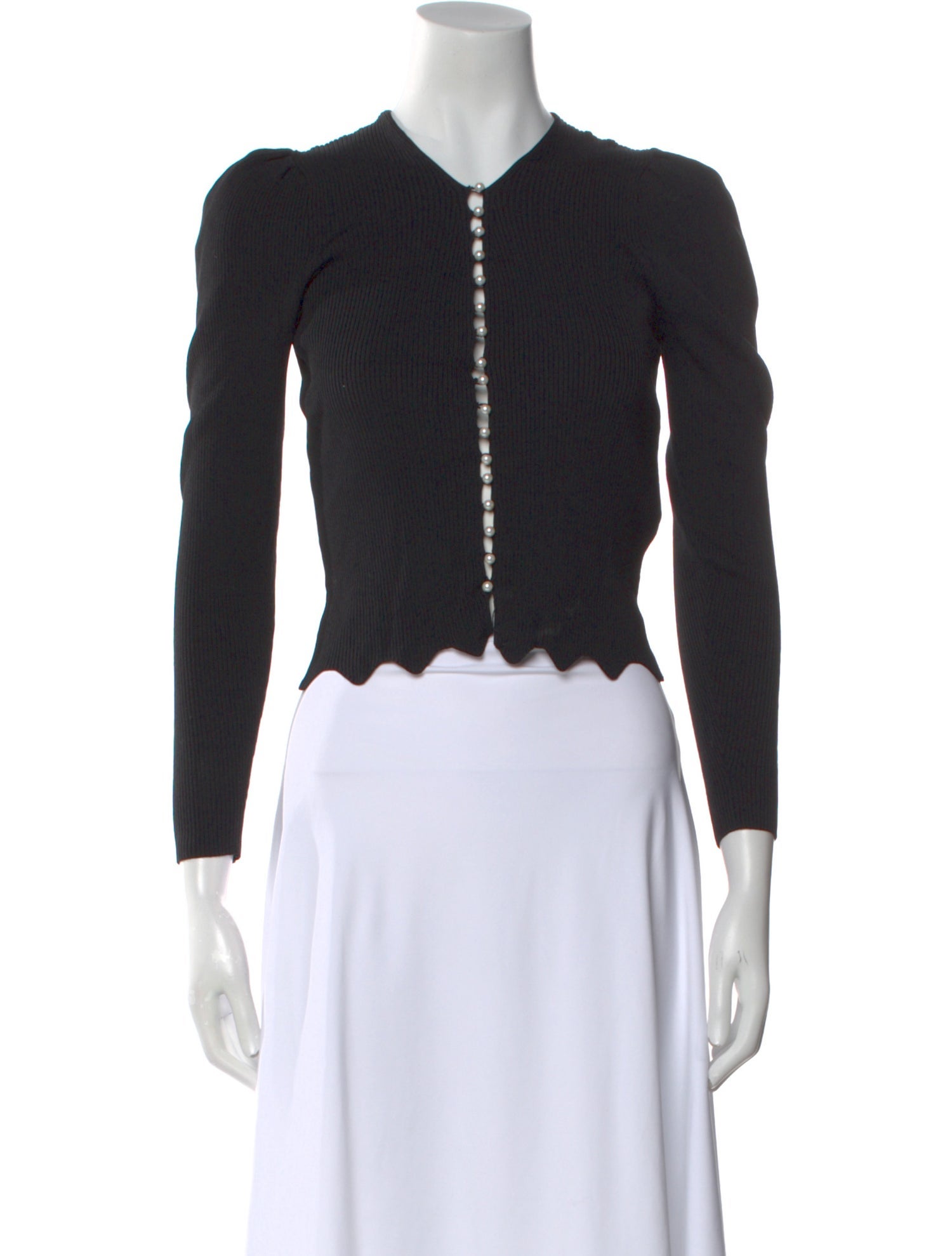 Sandro Crew Neck Three-Quarter Sleeve Crop Top