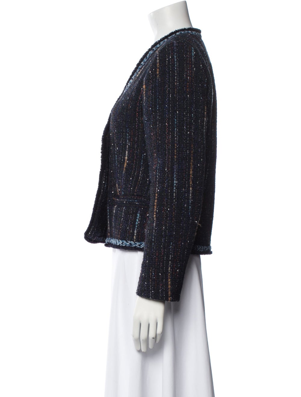 Sandro Evening Jacket Blue Tweed Pattern Fringe &… - image 2